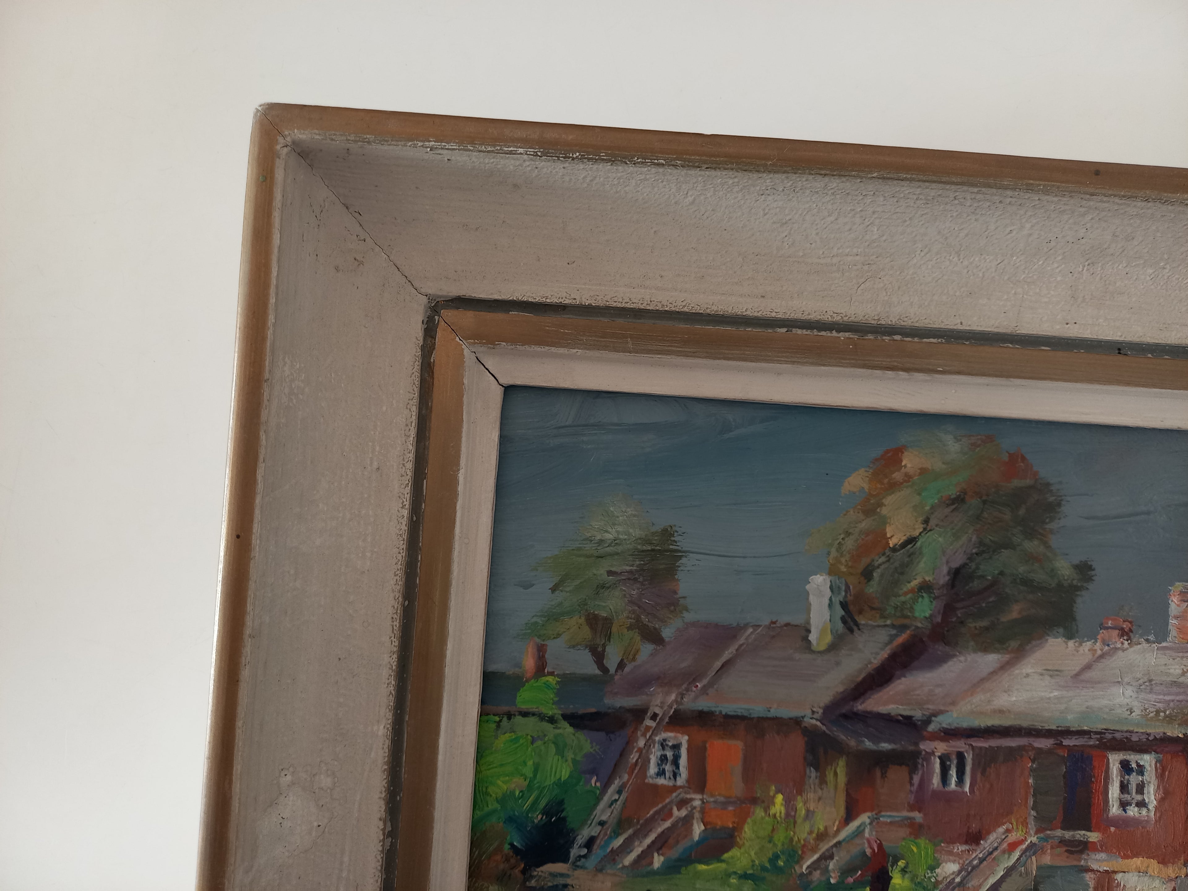 ORIGINAL Ölgemälde auf Karton inkl. Rahmen | Landschaft / Bauernhaus mit Figur | Signiert