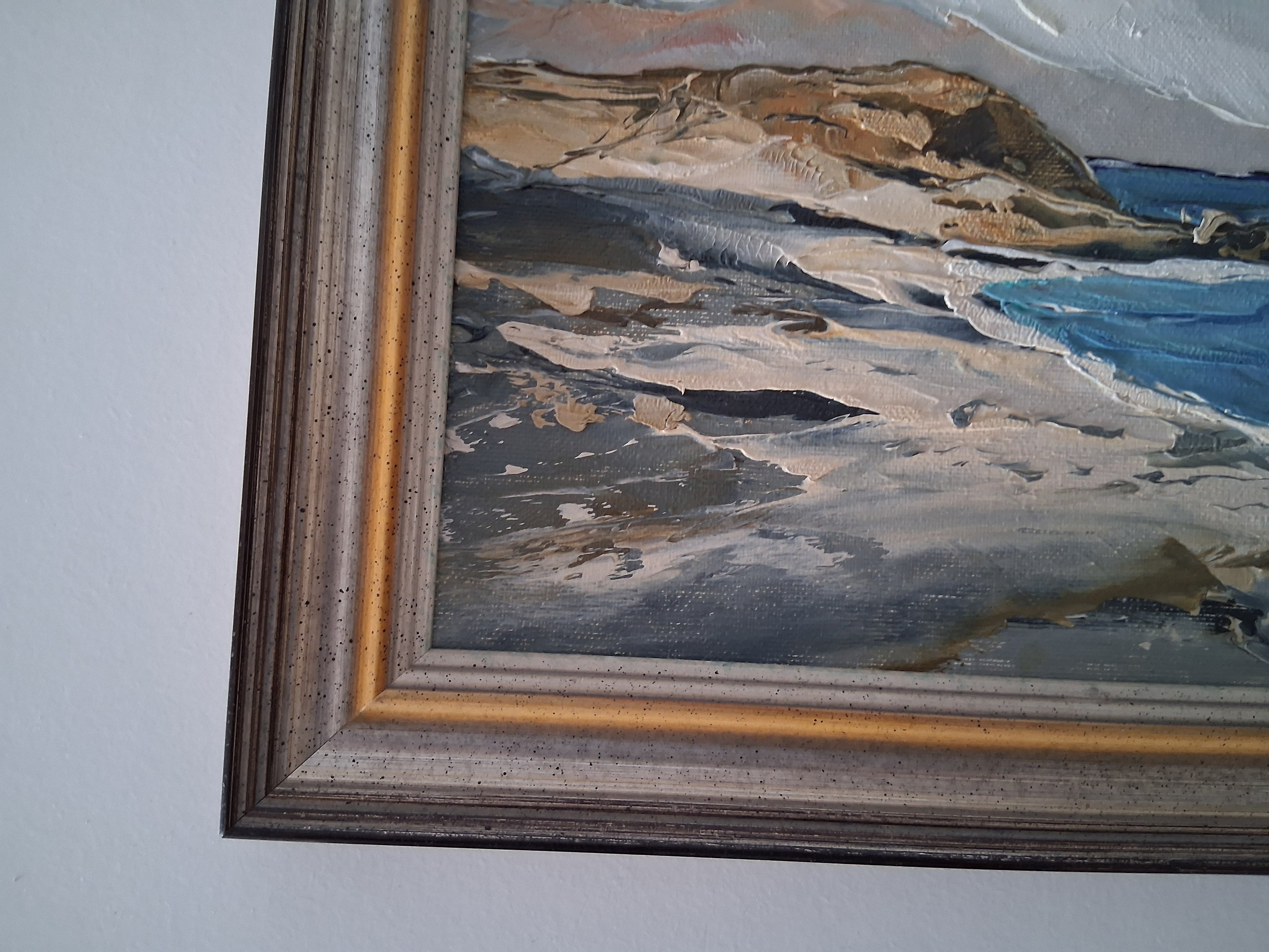 ORIGINAL Ölgemälde auf Karton inkl. Rahmen | Küstenlandschaft / Strand / Meer | 31x26 cm | Signiert