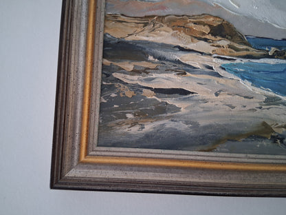 ORIGINAL Ölgemälde auf Karton inkl. Rahmen | Küstenlandschaft / Strand / Meer | 31x26 cm | Signiert
