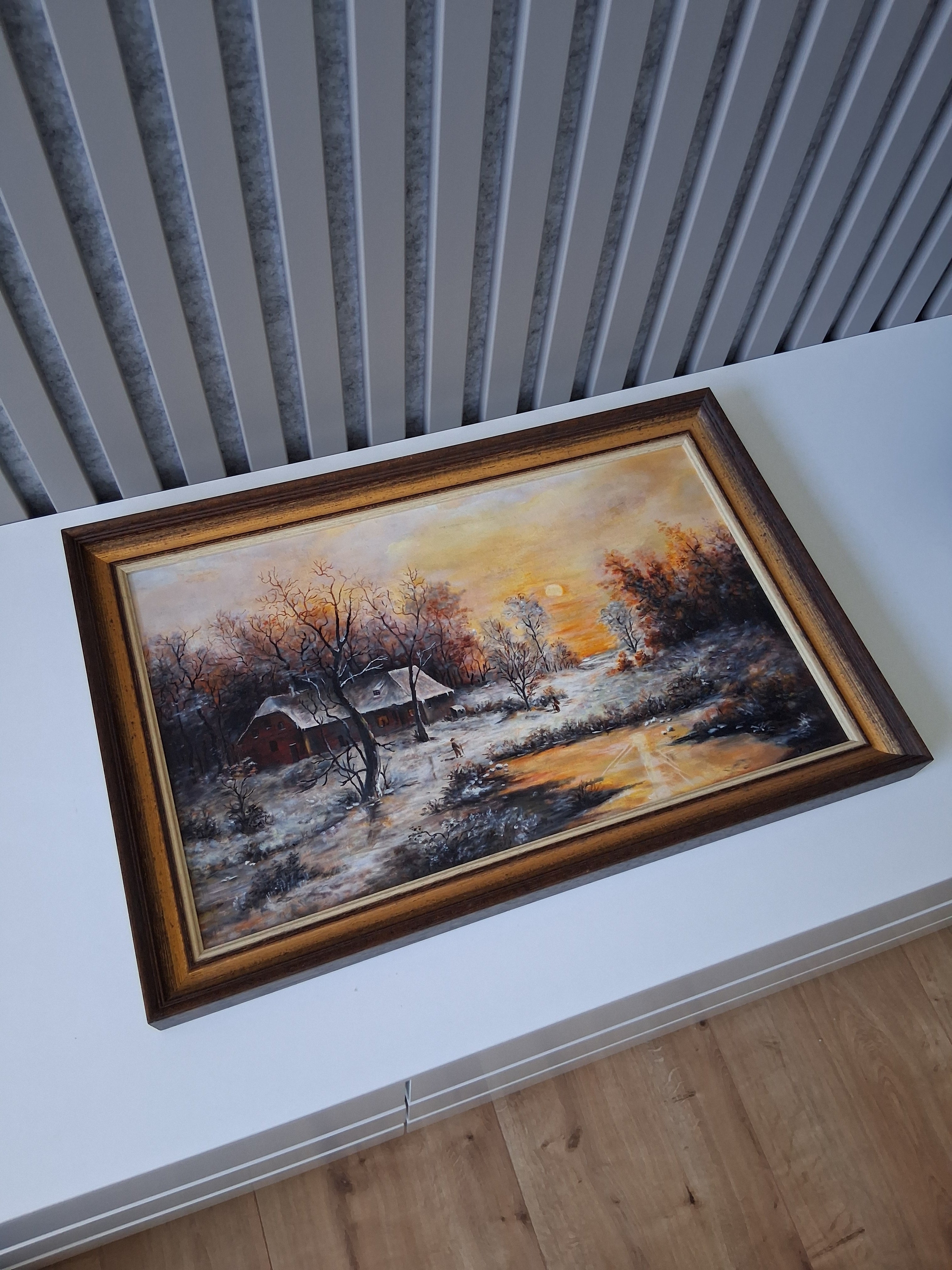 ORIGINAL Ölgemälde auf Leinwand inkl. Rahmen | Winterlandschaft mit Bauernhaus | Signiert