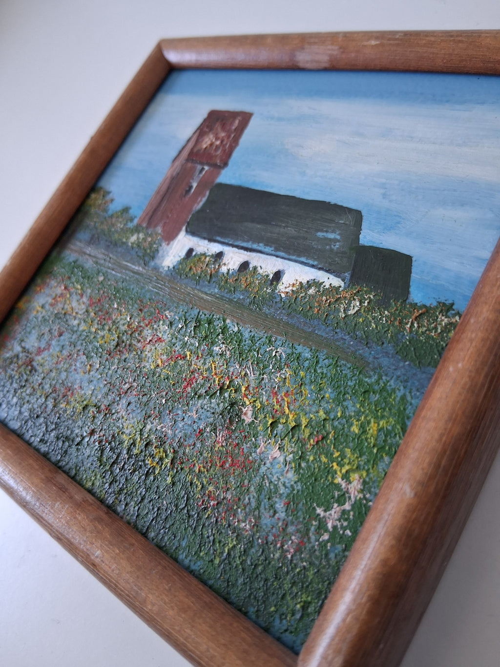 KLEINES ORIGINAL Ölgemälde auf Karton inkl. Rahmen | St. Severin Kirche in Keitum auf Sylt | 11x11 cm