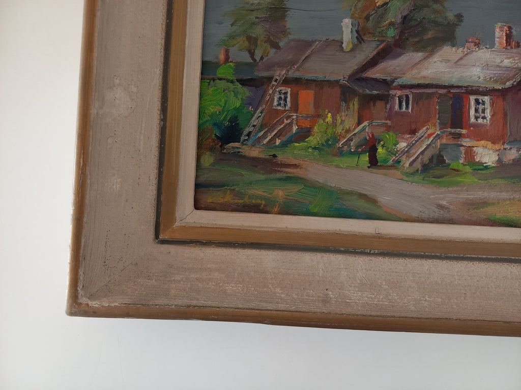 ORIGINAL Ölgemälde auf Karton inkl. Rahmen | Landschaft / Bauernhaus mit Figur | Signiert