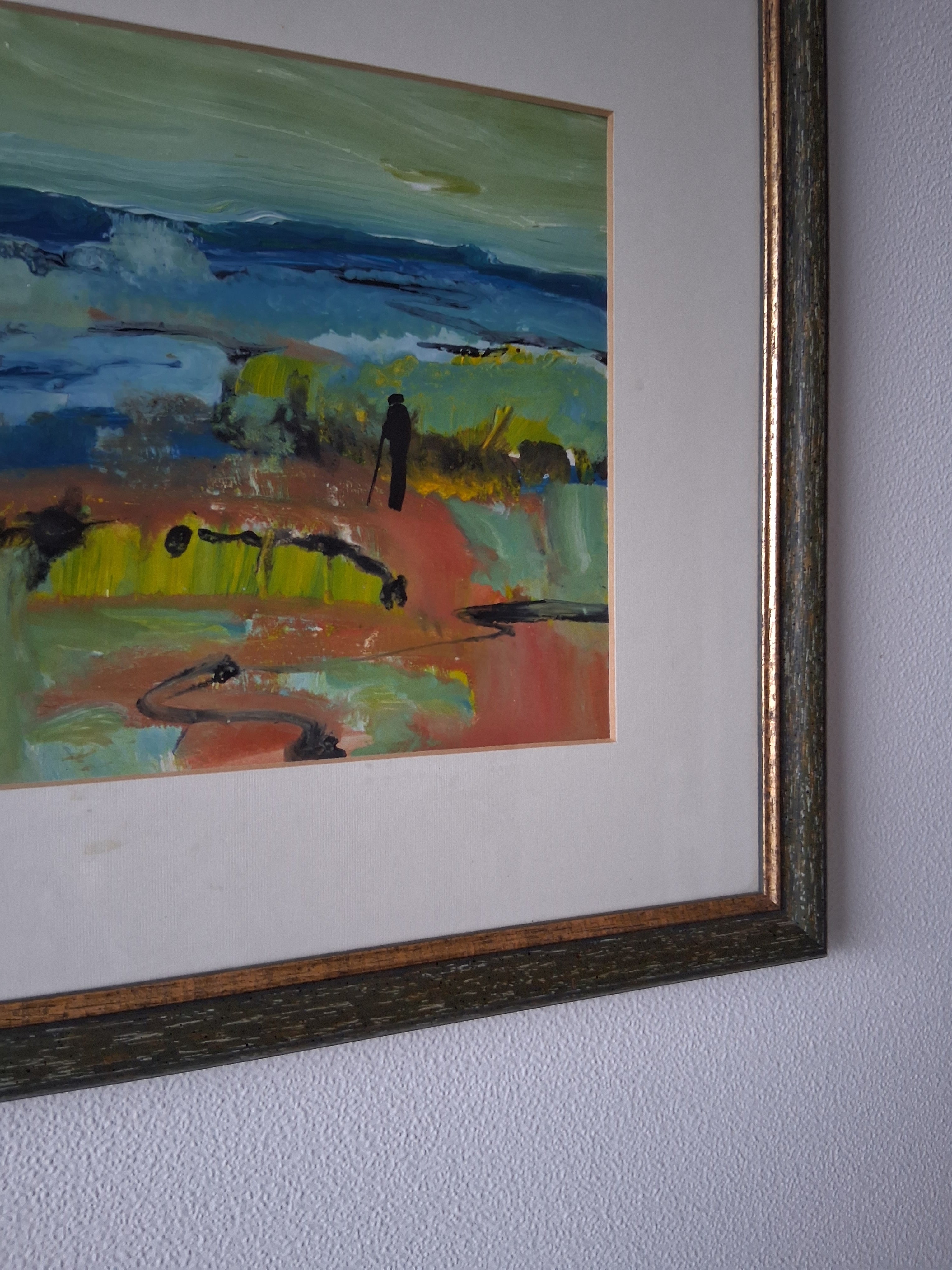 ORIGINAL Ölgemälde im Passepartout hinter Glas | Abstrakte Landschaft / Natur | Signiert