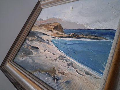 ORIGINAL Ölgemälde auf Karton inkl. Rahmen | Küstenlandschaft / Strand / Meer | 31x26 cm | Signiert