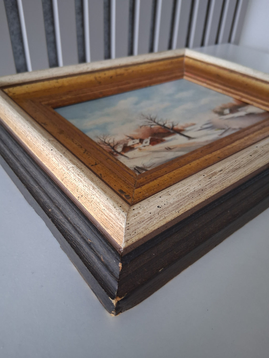 Altes Ölgemälde handgemalt mit Holzrahmen | Verschneite Winterlandschaft | ORIGINAL & Signiert