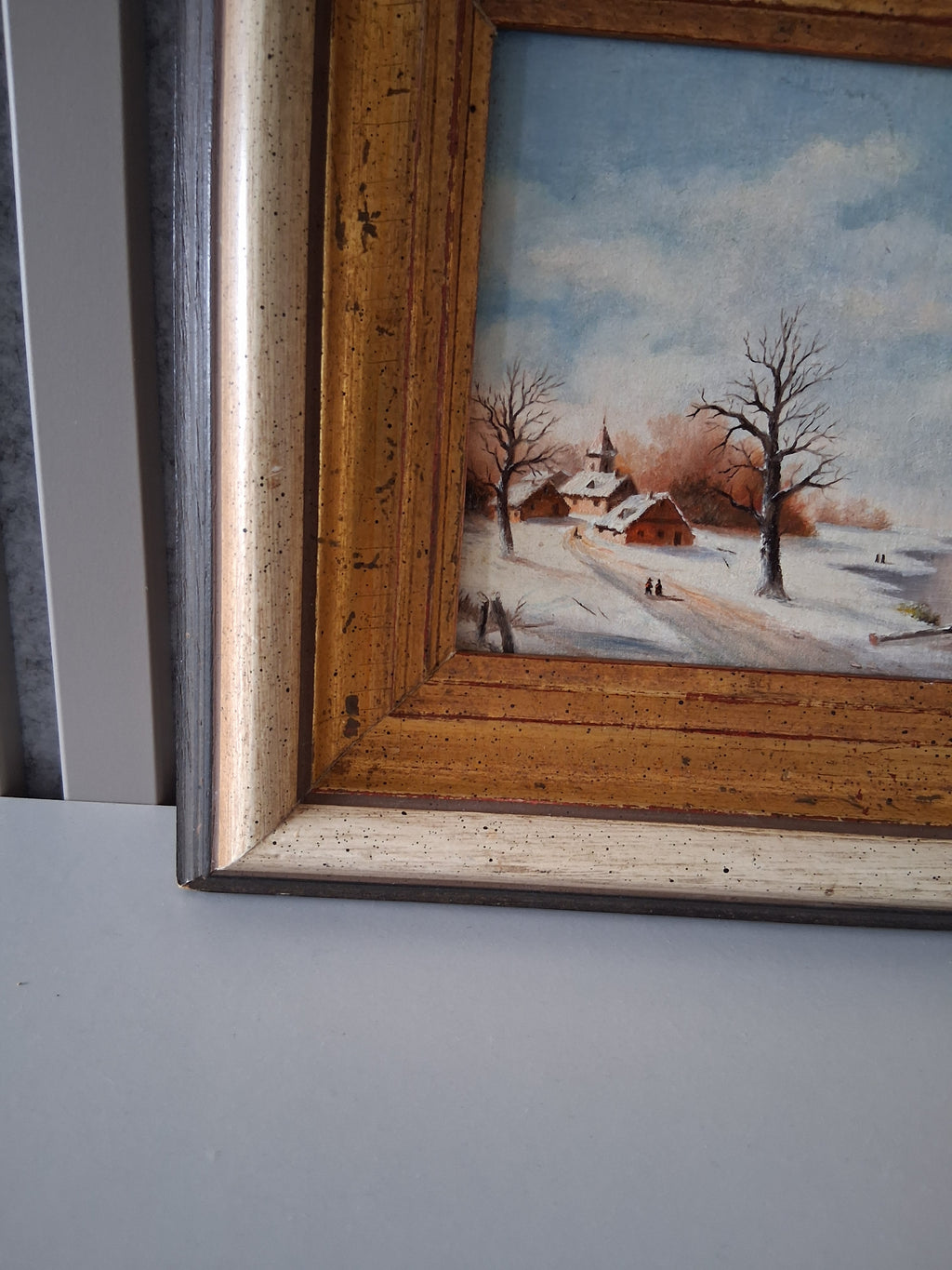 Altes Ölgemälde handgemalt mit Holzrahmen | Verschneite Winterlandschaft | ORIGINAL & Signiert