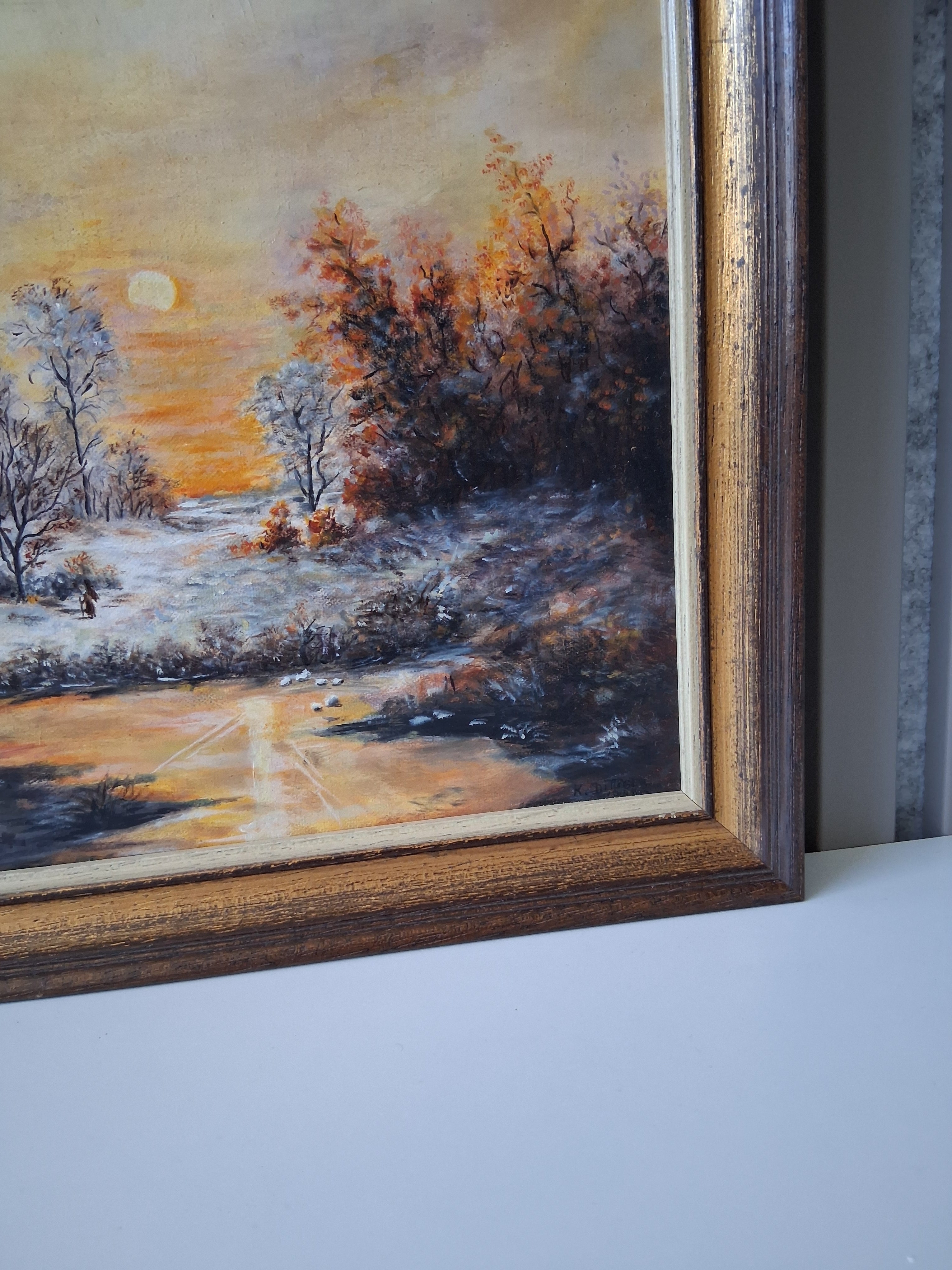 ORIGINAL Ölgemälde auf Leinwand inkl. Rahmen | Winterlandschaft mit Bauernhaus | Signiert