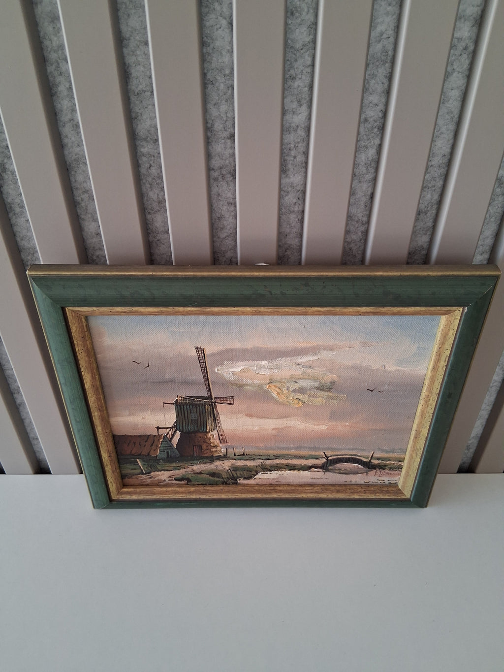 Altes Ölgemälde handgemalt mit Holzrahmen | Landschaft mit Windmühle | ORIGINAL & Signiert