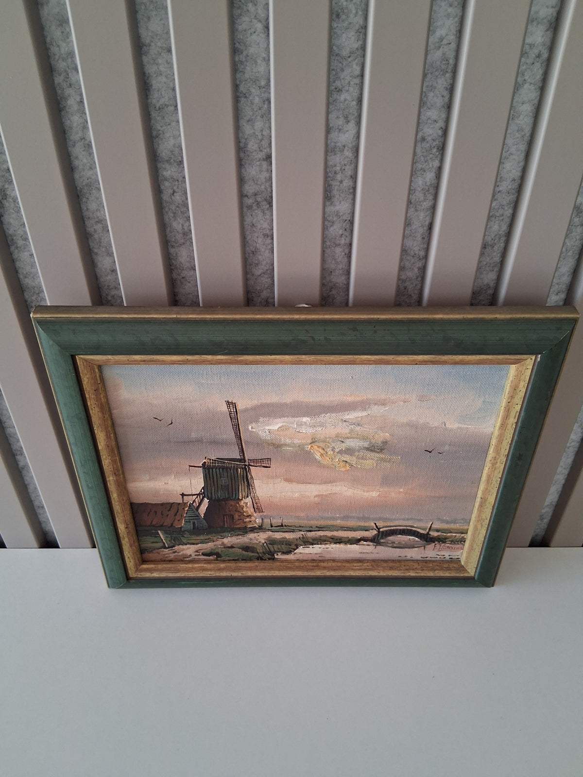 Altes Ölgemälde handgemalt mit Holzrahmen | Landschaft mit Windmühle | ORIGINAL & Signiert