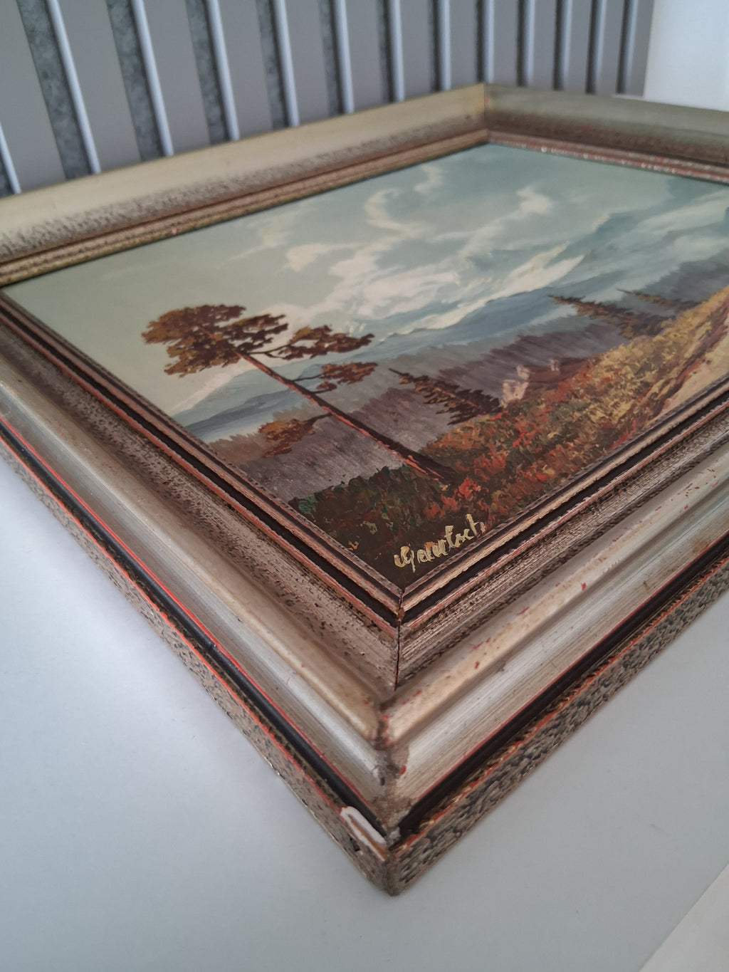 ORIGINAL Ölgemälde auf Hartfaserplatte inkl. Rahmen | Landschaft mit schneebedeckten Bergen | Signiert