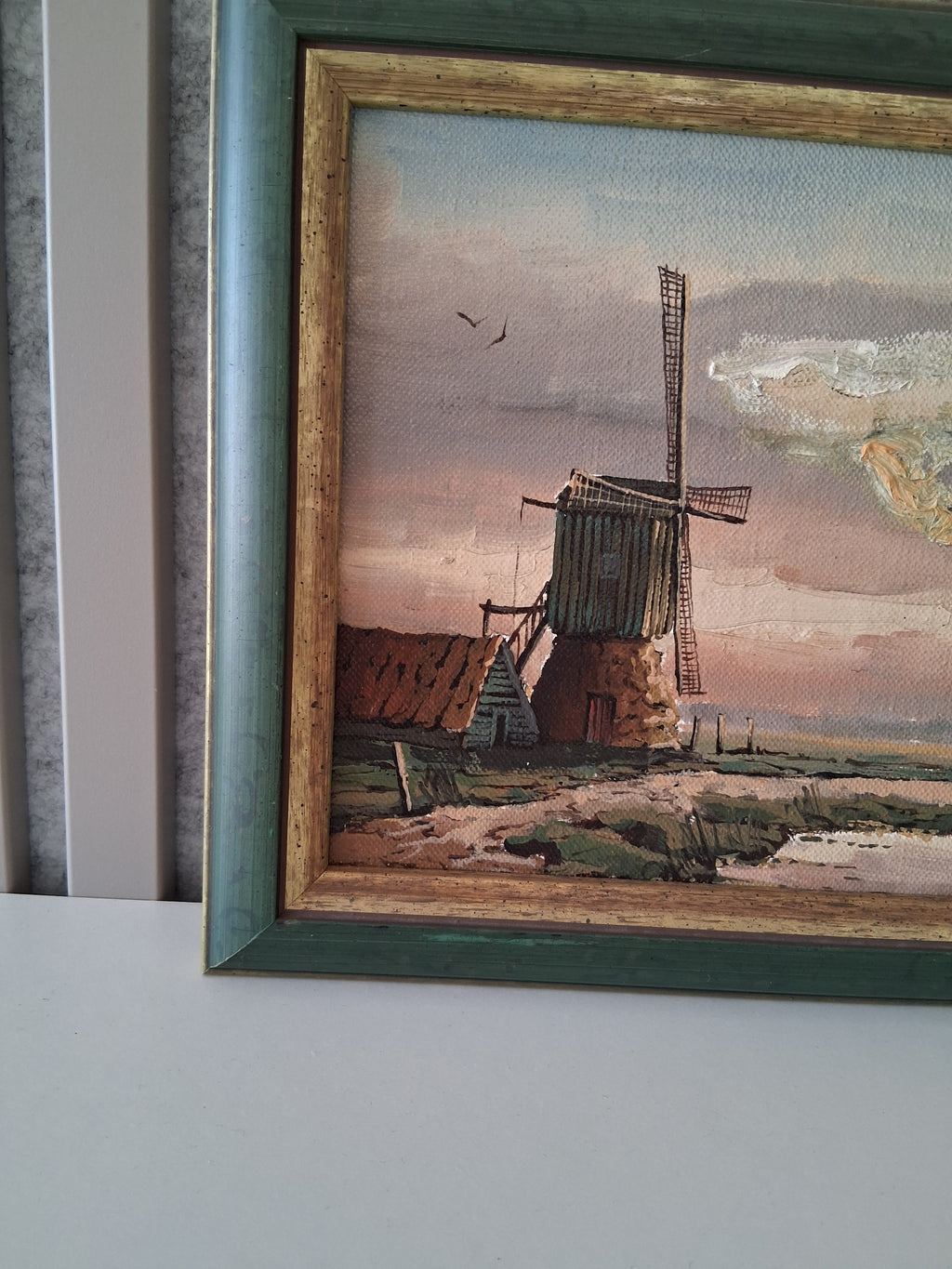 Altes Ölgemälde handgemalt mit Holzrahmen | Landschaft mit Windmühle | ORIGINAL & Signiert