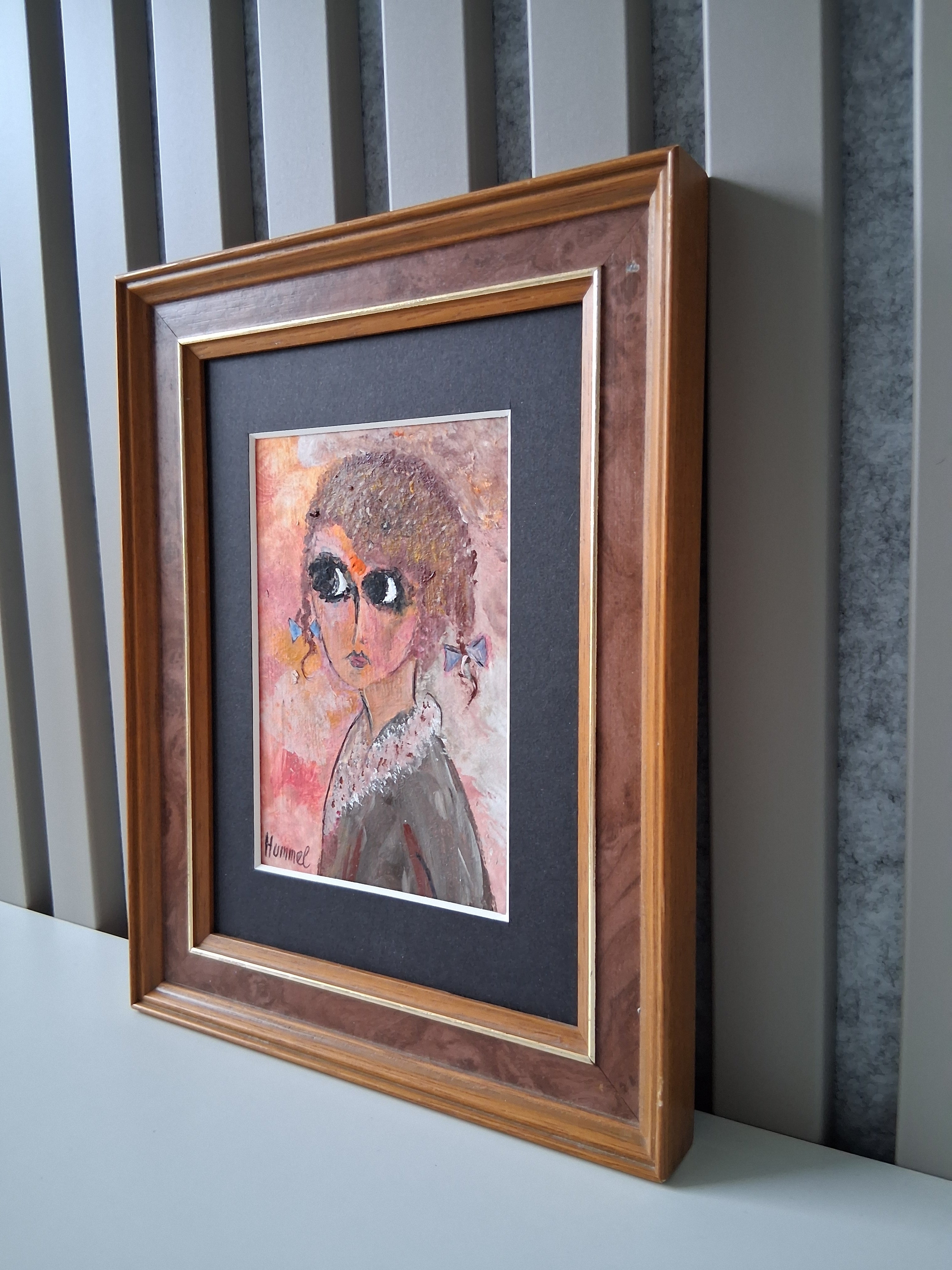 ORIGINAL Acrylgemälde auf Karton inkl. Rahmen | Portrait einer Kindfrau | Signiert: Hummel (*1946)