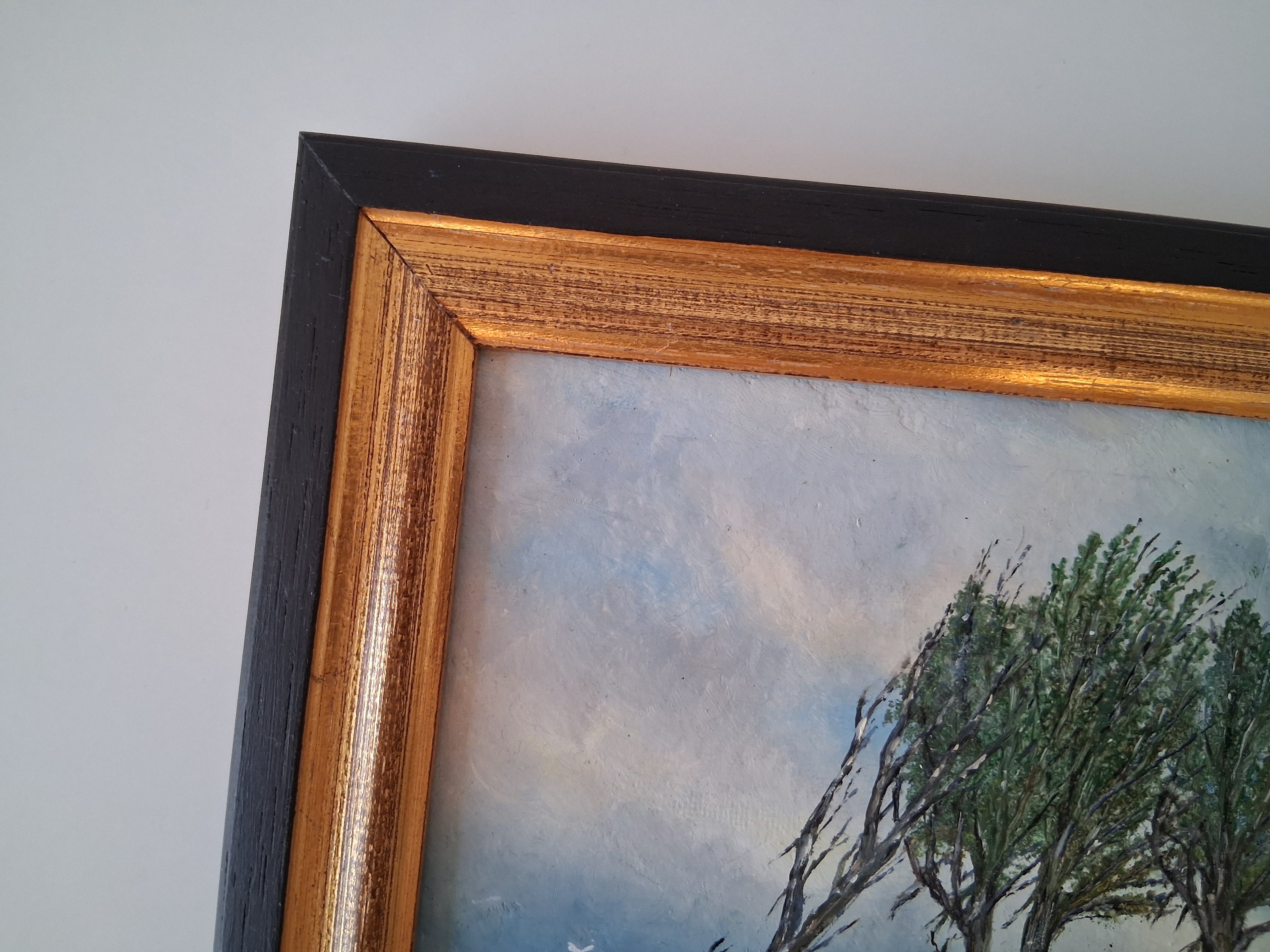 ORIGINAL Ölgemälde auf Karton inkl. Rahmen | Küstenlandschaft / Meer | 25x20 cm | Signiert