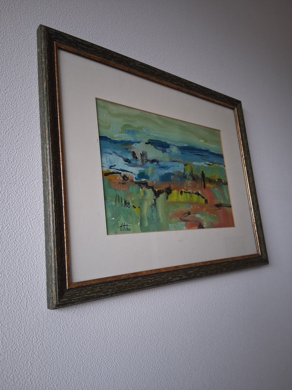 ORIGINAL Ölgemälde im Passepartout hinter Glas | Abstrakte Landschaft / Natur | Signiert