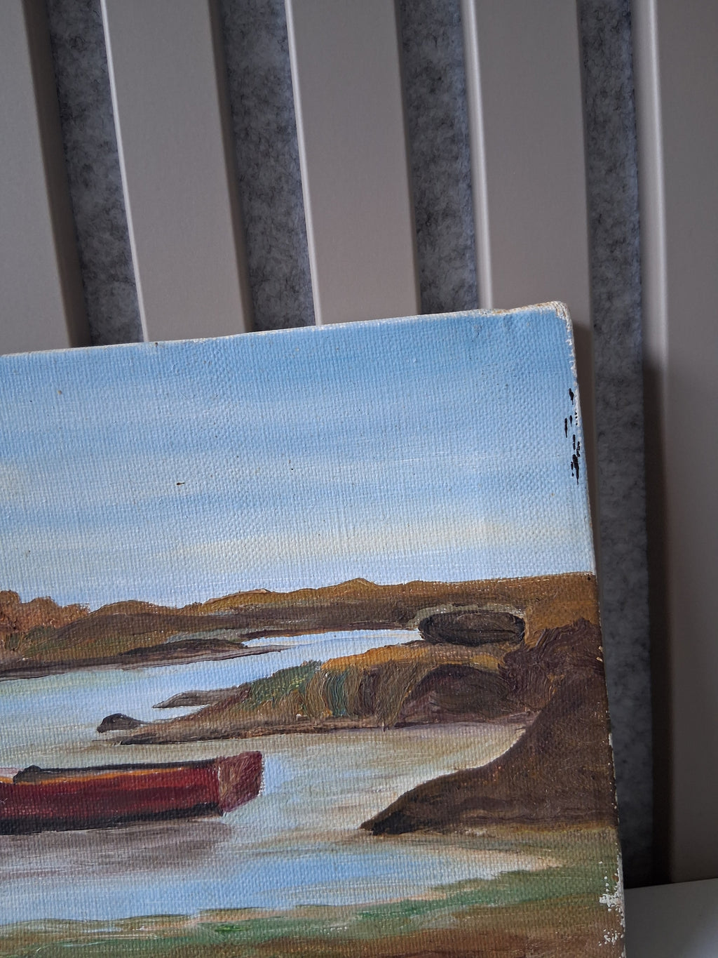 ORIGINAL Ölgemälde auf Leinwand | Bucht mit Fischerbooten in der Bretagne | 24x16 cm | Signiert