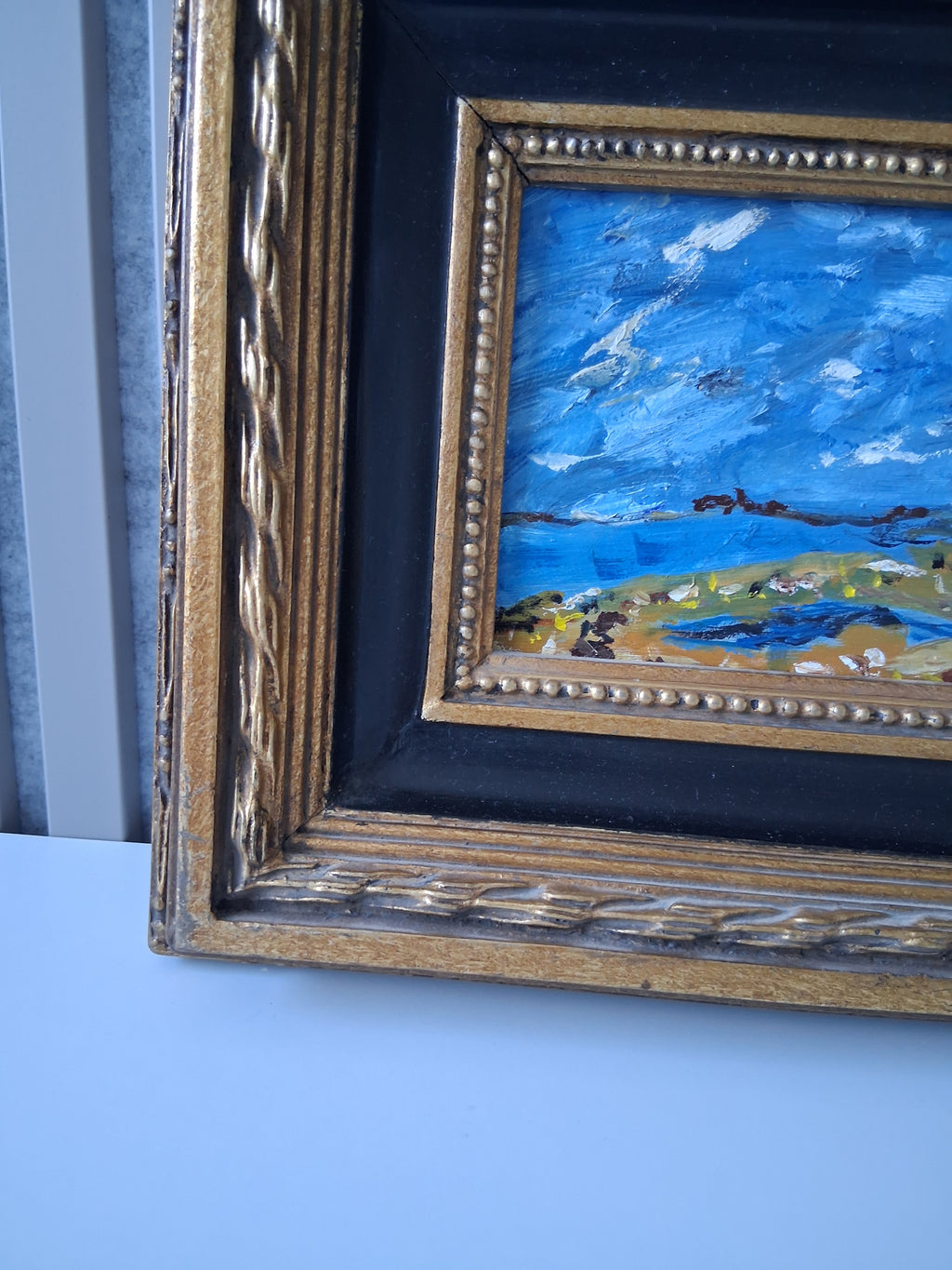 ORIGINAL Ölgemälde auf Karton inkl. Massivrahmen | Expressionistische Küstenlandschaft | Signiert