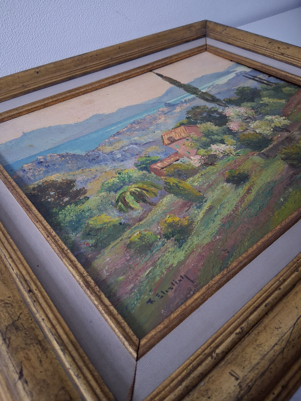 F. EHRLICH | Der Golf von Saint-Tropez / Cote d'Azur | ORIGINAL Ölgemälde auf Holzplatte inkl. Rahmen