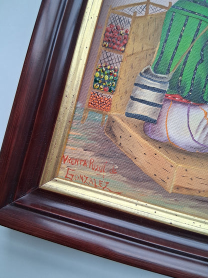 ORIGINAL Ölgemälde auf Leinwand inkl. Rahmen | Marktplatz / Mercado Atitlan | 29x34 cm | Signiert