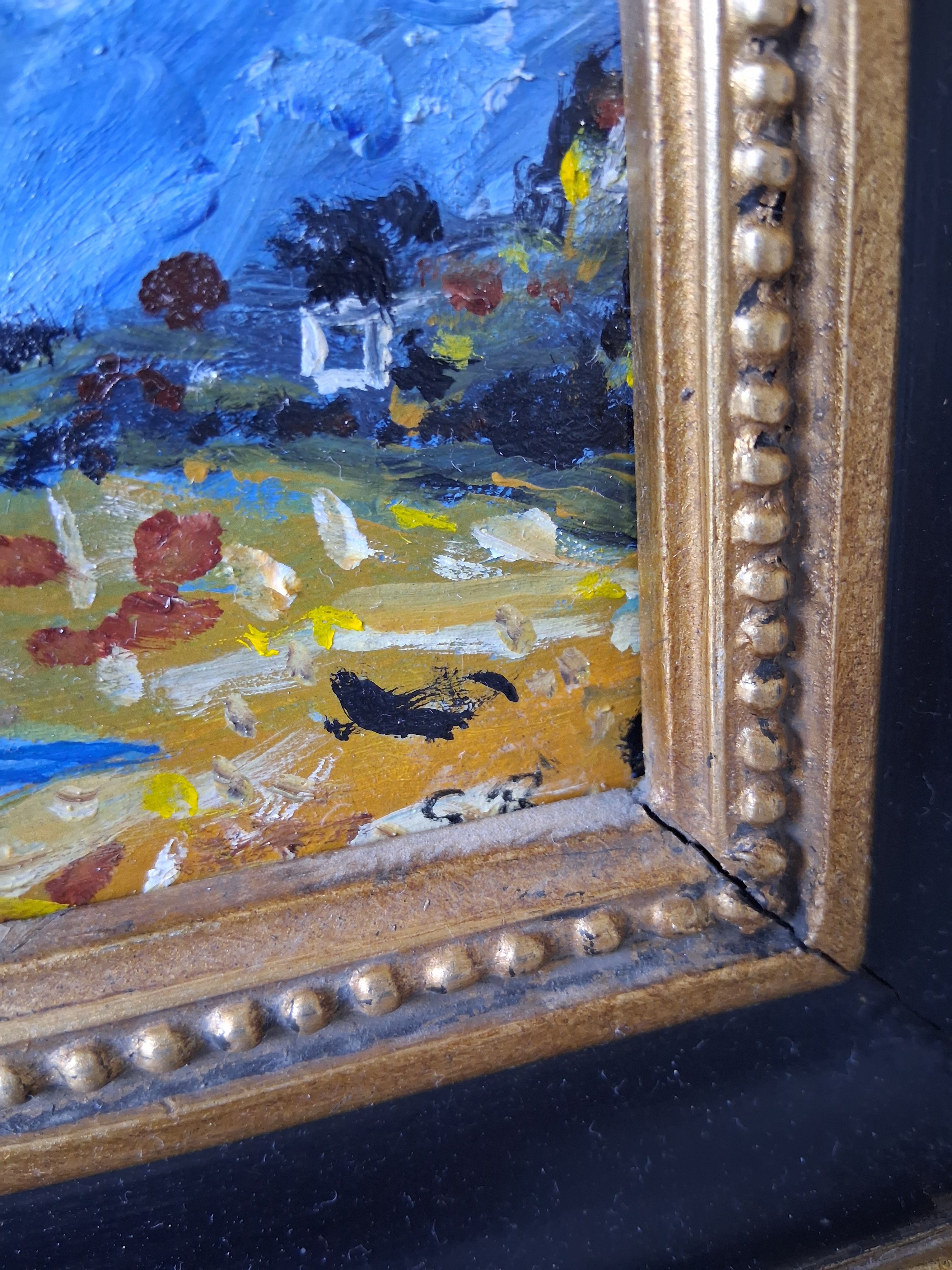 ORIGINAL Ölgemälde auf Karton inkl. Massivrahmen | Expressionistische Küstenlandschaft | Signiert