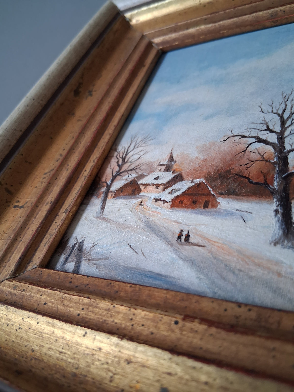 Altes Ölgemälde handgemalt mit Holzrahmen | Verschneite Winterlandschaft | ORIGINAL & Signiert