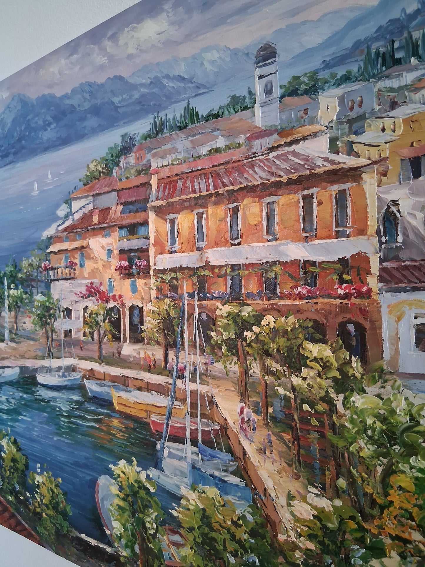 ORIGINAL Ölgemälde auf Leinwand | Torri del Benaco / Gardasee / Italien | 70x50 cm | Signiert: STEFANI