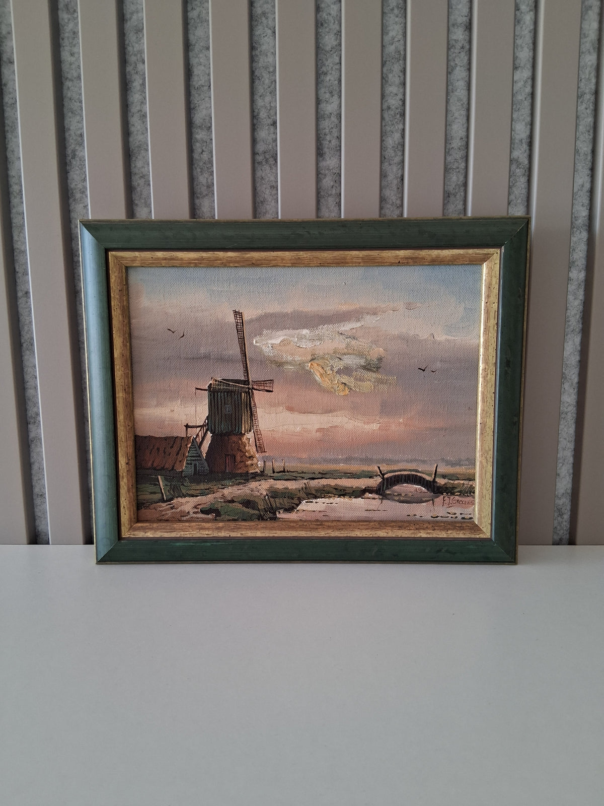 Altes Ölgemälde handgemalt mit Holzrahmen | Landschaft mit Windmühle | ORIGINAL & Signiert