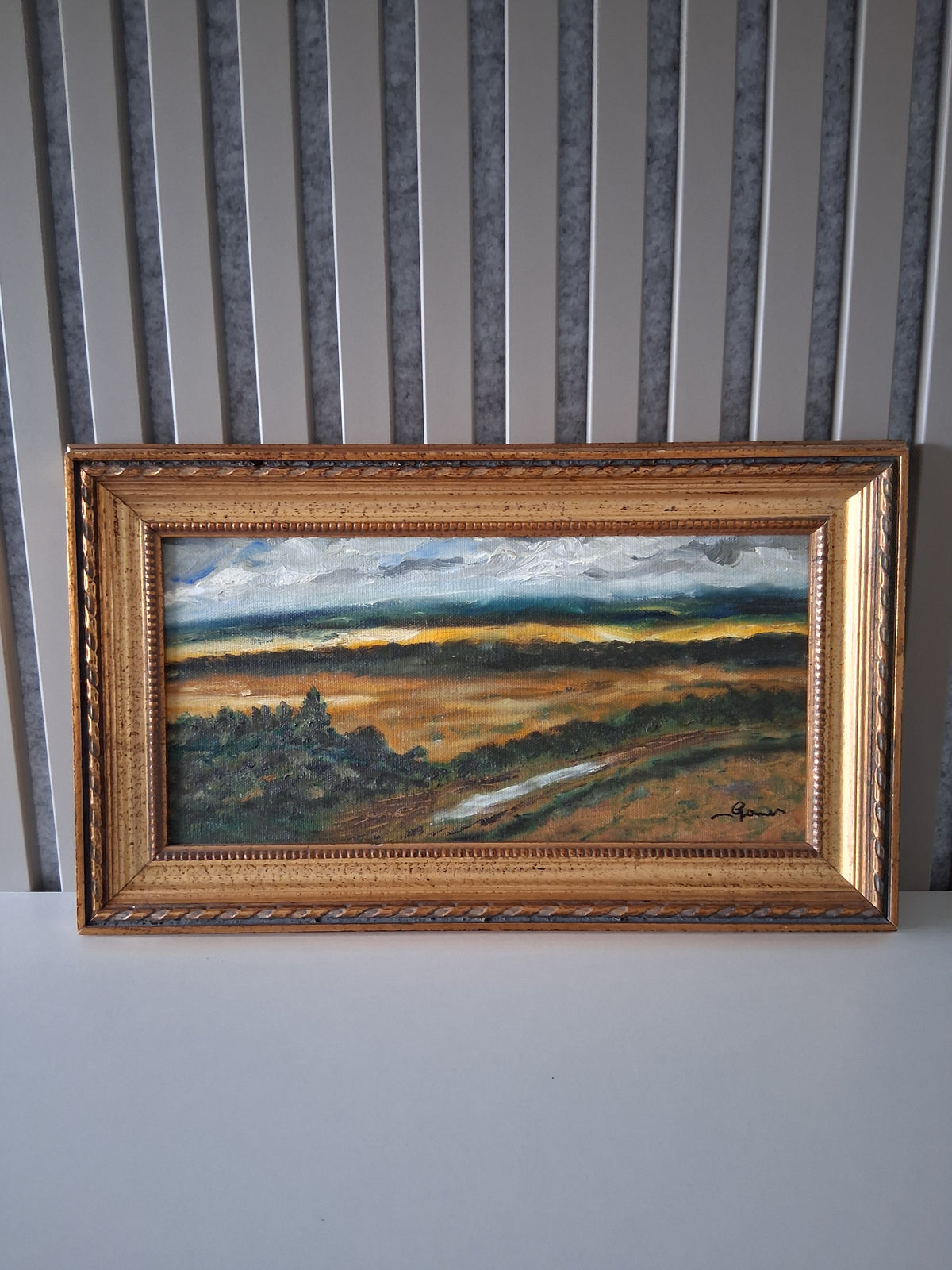 Altes Ölgemälde handgemalt mit Holzrahmen | Weite Landschaft | ORIGINAL & Signiert