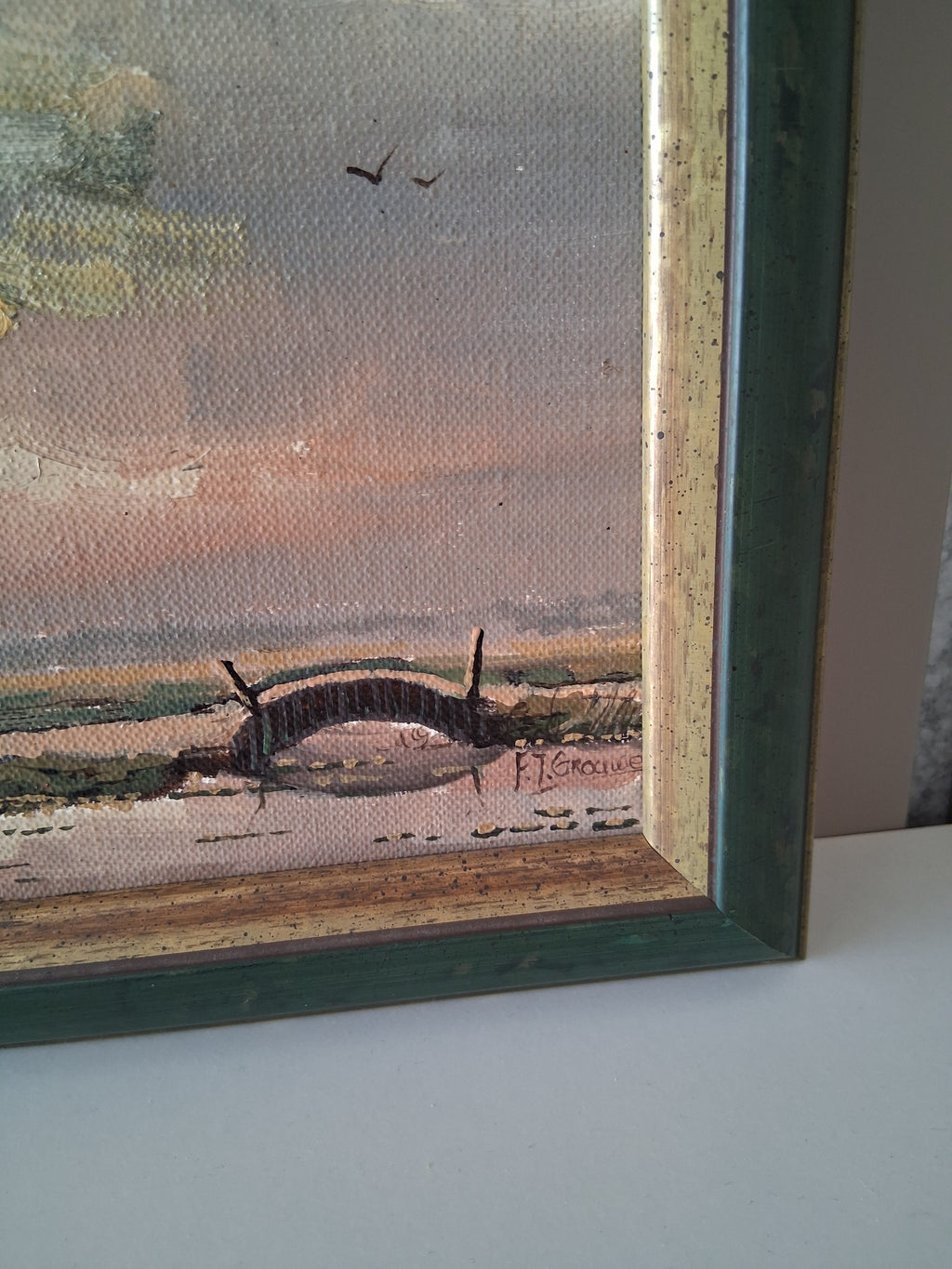 Altes Ölgemälde handgemalt mit Holzrahmen | Landschaft mit Windmühle | ORIGINAL & Signiert
