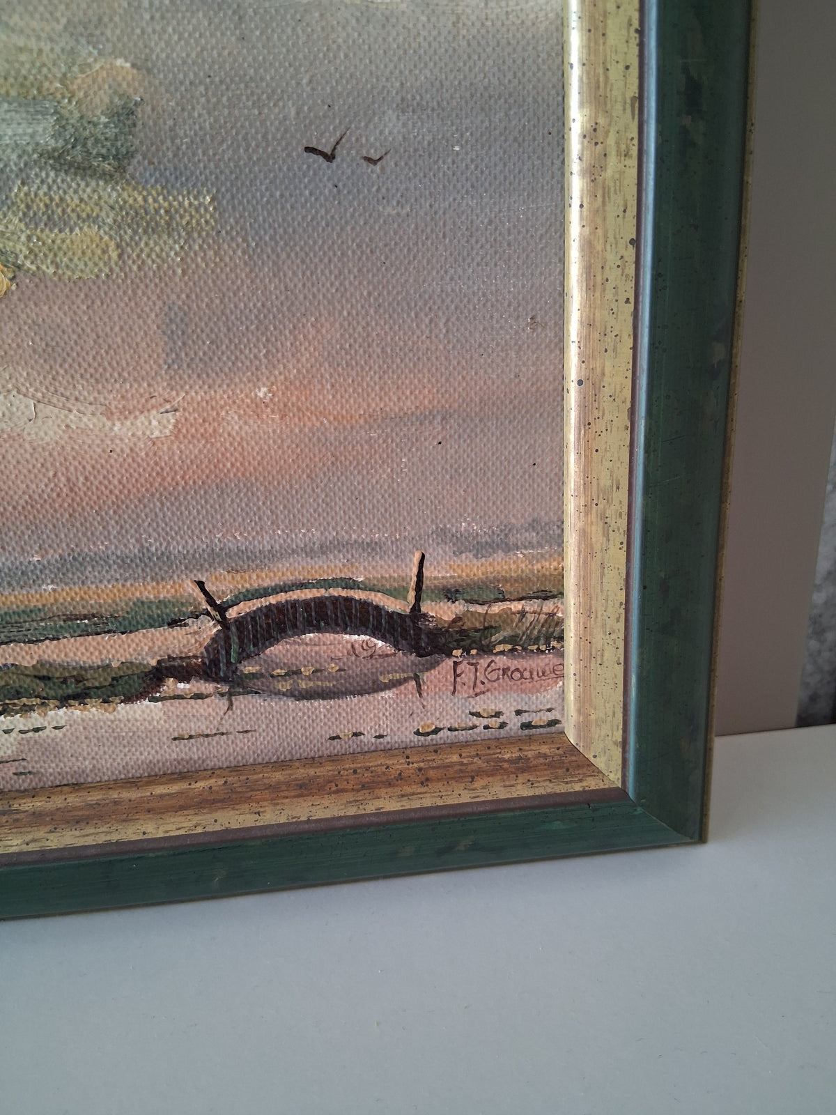 Altes Ölgemälde handgemalt mit Holzrahmen | Landschaft mit Windmühle | ORIGINAL & Signiert