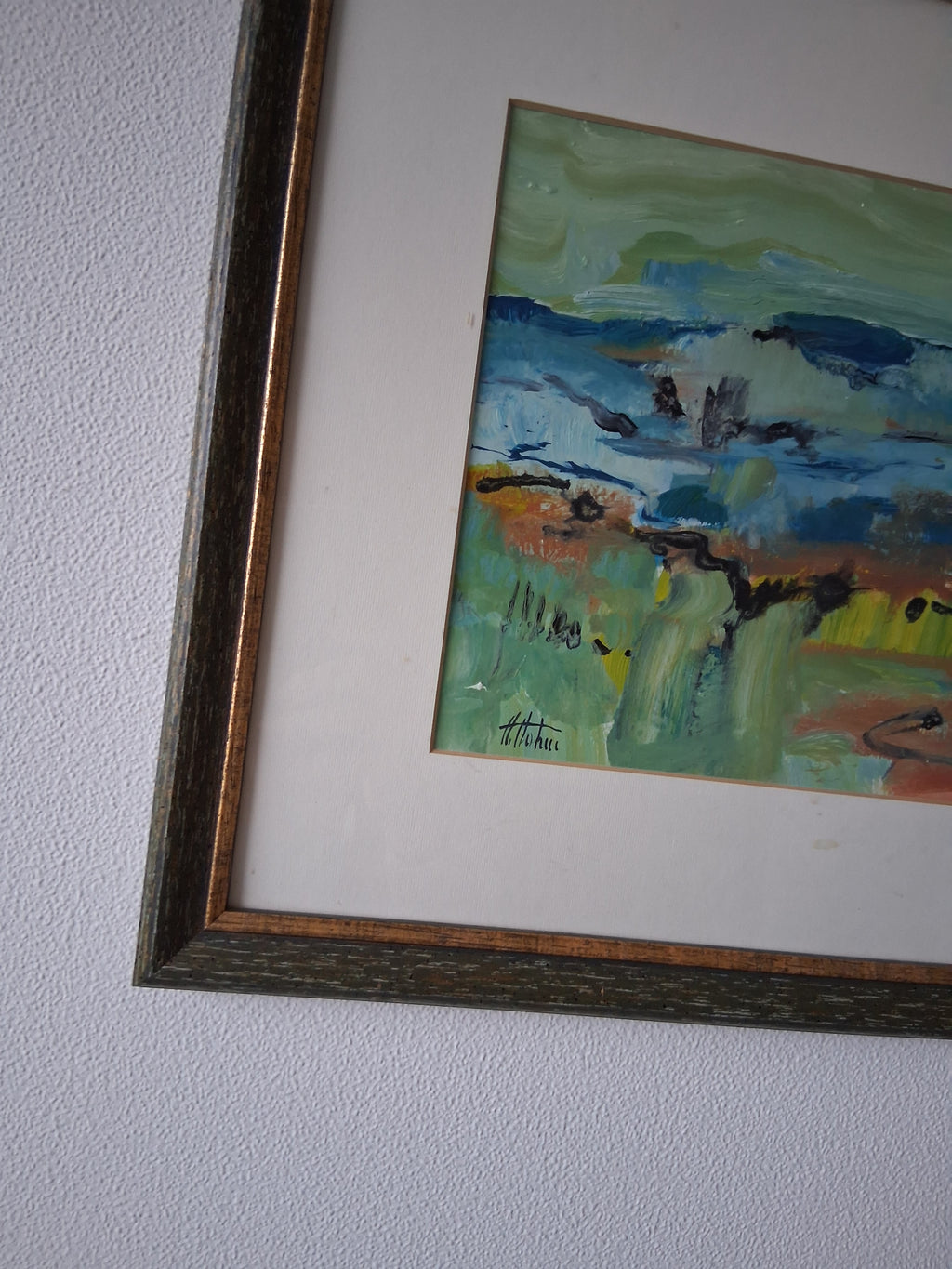 ORIGINAL Ölgemälde im Passepartout hinter Glas | Abstrakte Landschaft / Natur | Signiert