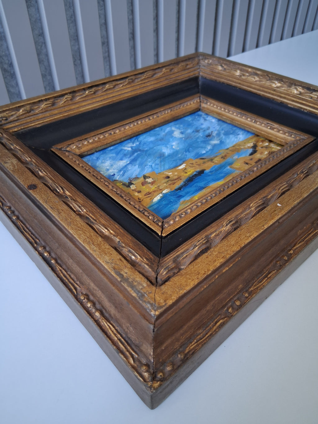 ORIGINAL Ölgemälde auf Karton inkl. Massivrahmen | Expressionistische Meereslandschaft | Signiert