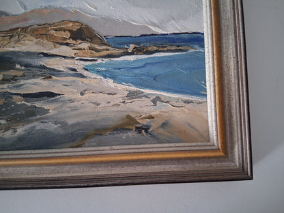 ORIGINAL Ölgemälde auf Karton inkl. Rahmen | Küstenlandschaft / Strand / Meer | 31x26 cm | Signiert
