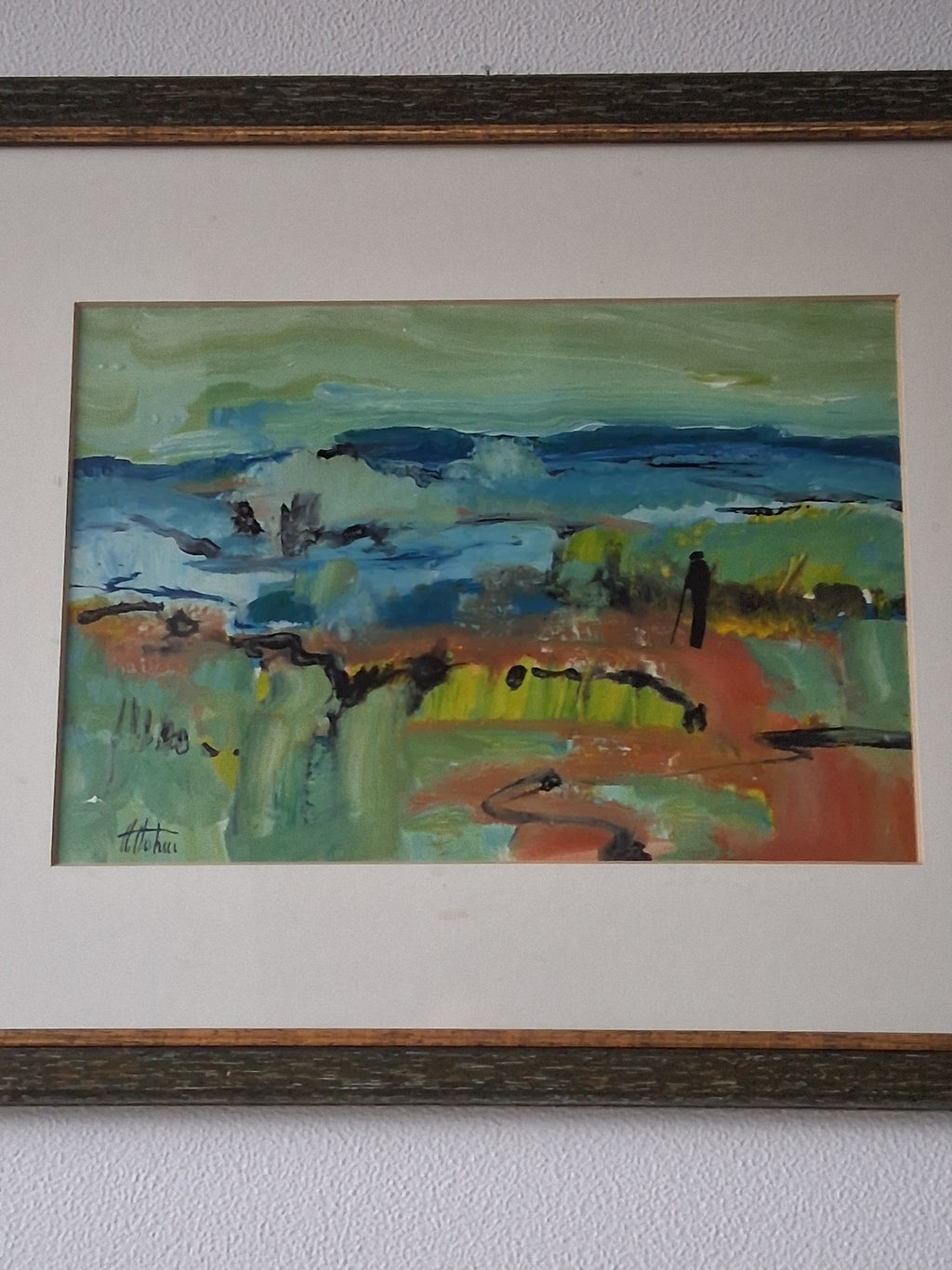ORIGINAL Ölgemälde im Passepartout hinter Glas | Abstrakte Landschaft / Natur | Signiert