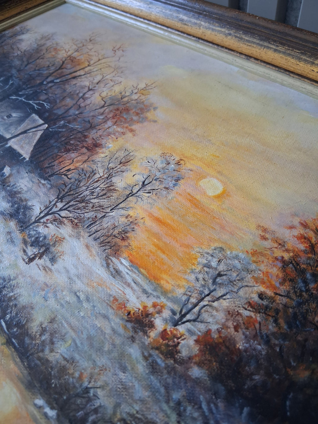ORIGINAL Ölgemälde auf Leinwand inkl. Rahmen | Winterlandschaft mit Bauernhaus | Signiert