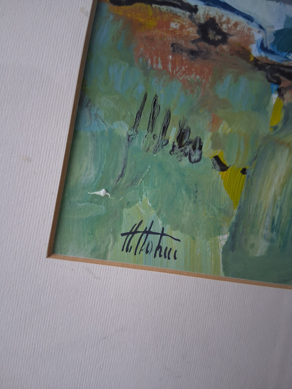 ORIGINAL Ölgemälde im Passepartout hinter Glas | Abstrakte Landschaft / Natur | Signiert