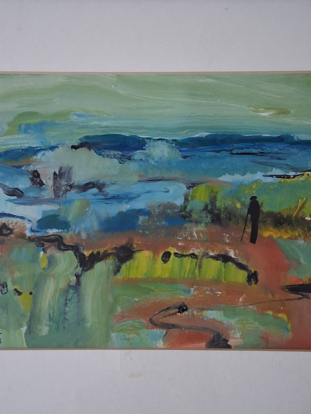 ORIGINAL Ölgemälde im Passepartout hinter Glas | Abstrakte Landschaft / Natur | Signiert