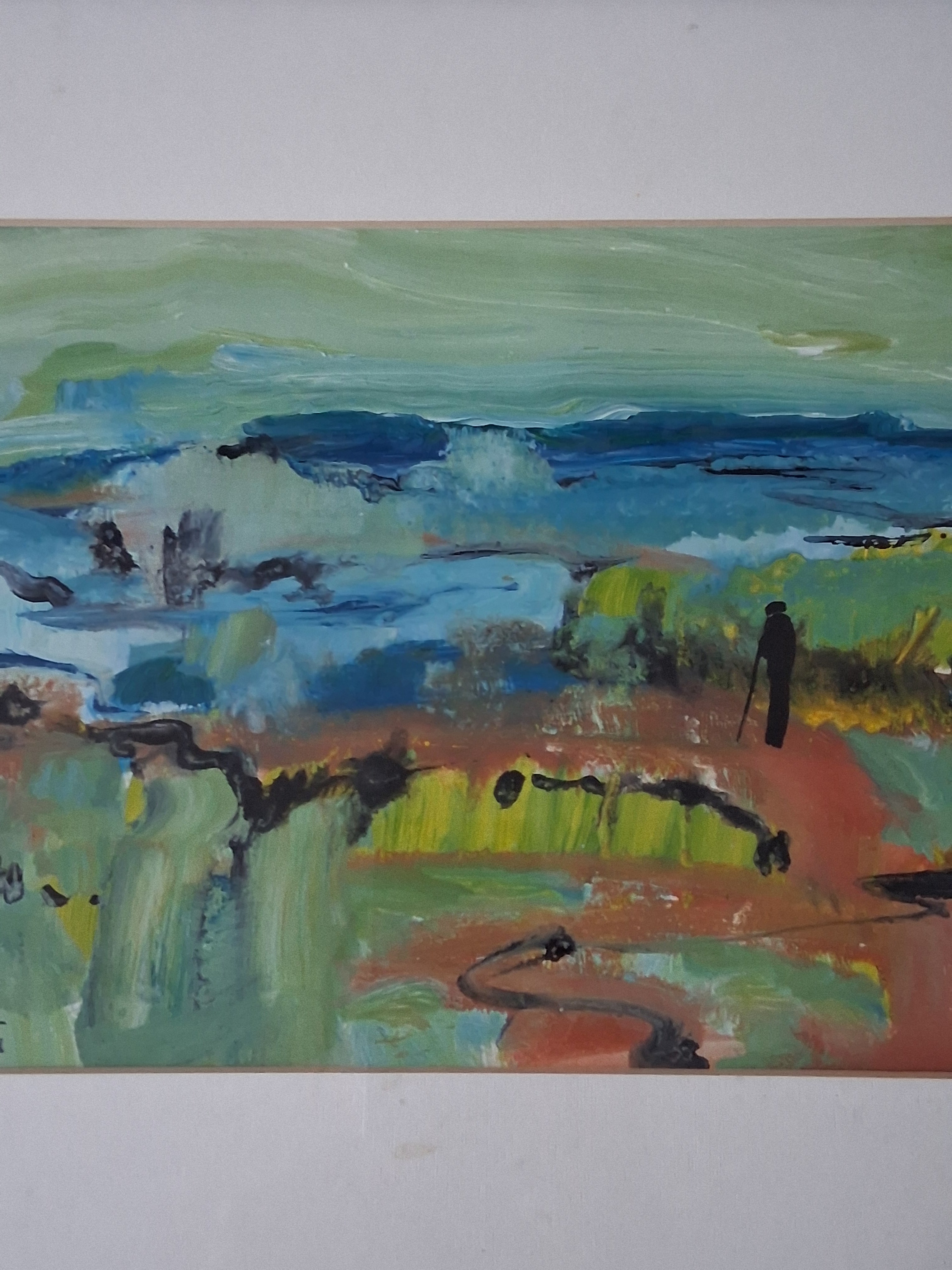ORIGINAL Ölgemälde im Passepartout hinter Glas | Abstrakte Landschaft / Natur | Signiert