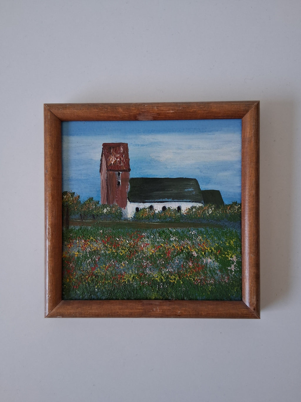 KLEINES ORIGINAL Ölgemälde auf Karton inkl. Rahmen | St. Severin Kirche in Keitum auf Sylt | 11x11 cm