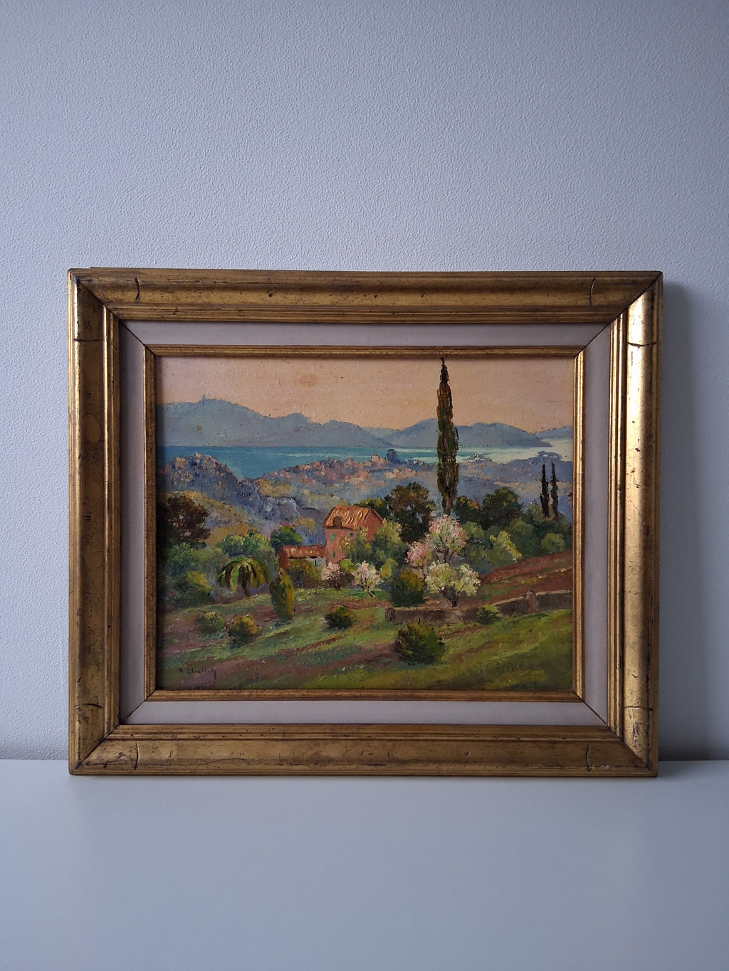 F. EHRLICH | Der Golf von Saint-Tropez / Cote d'Azur | ORIGINAL Ölgemälde auf Holzplatte inkl. Rahmen