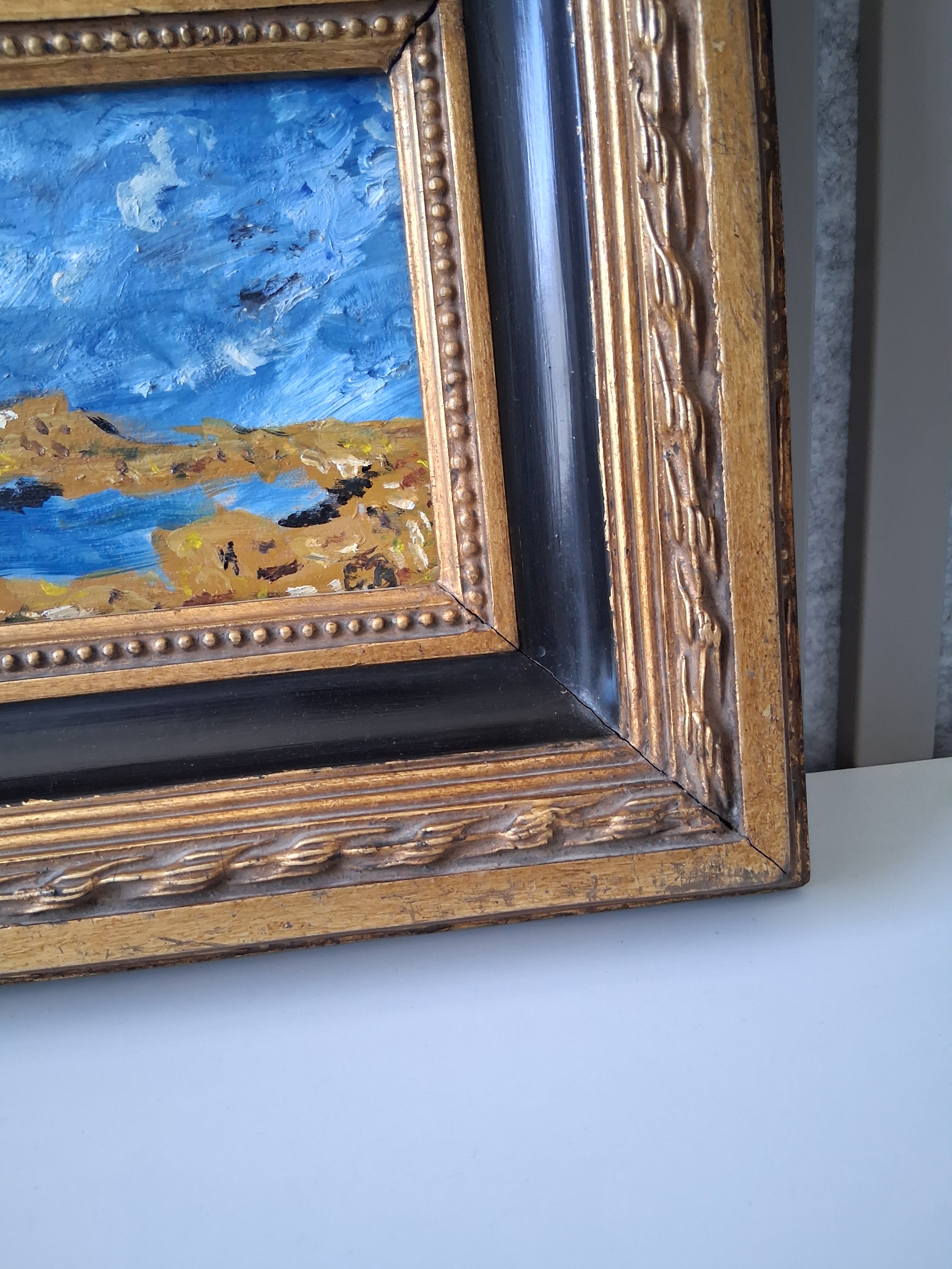 ORIGINAL Ölgemälde auf Karton inkl. Massivrahmen | Expressionistische Meereslandschaft | Signiert