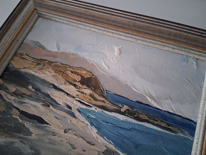 ORIGINAL Ölgemälde auf Karton inkl. Rahmen | Küstenlandschaft / Strand / Meer | 31x26 cm | Signiert