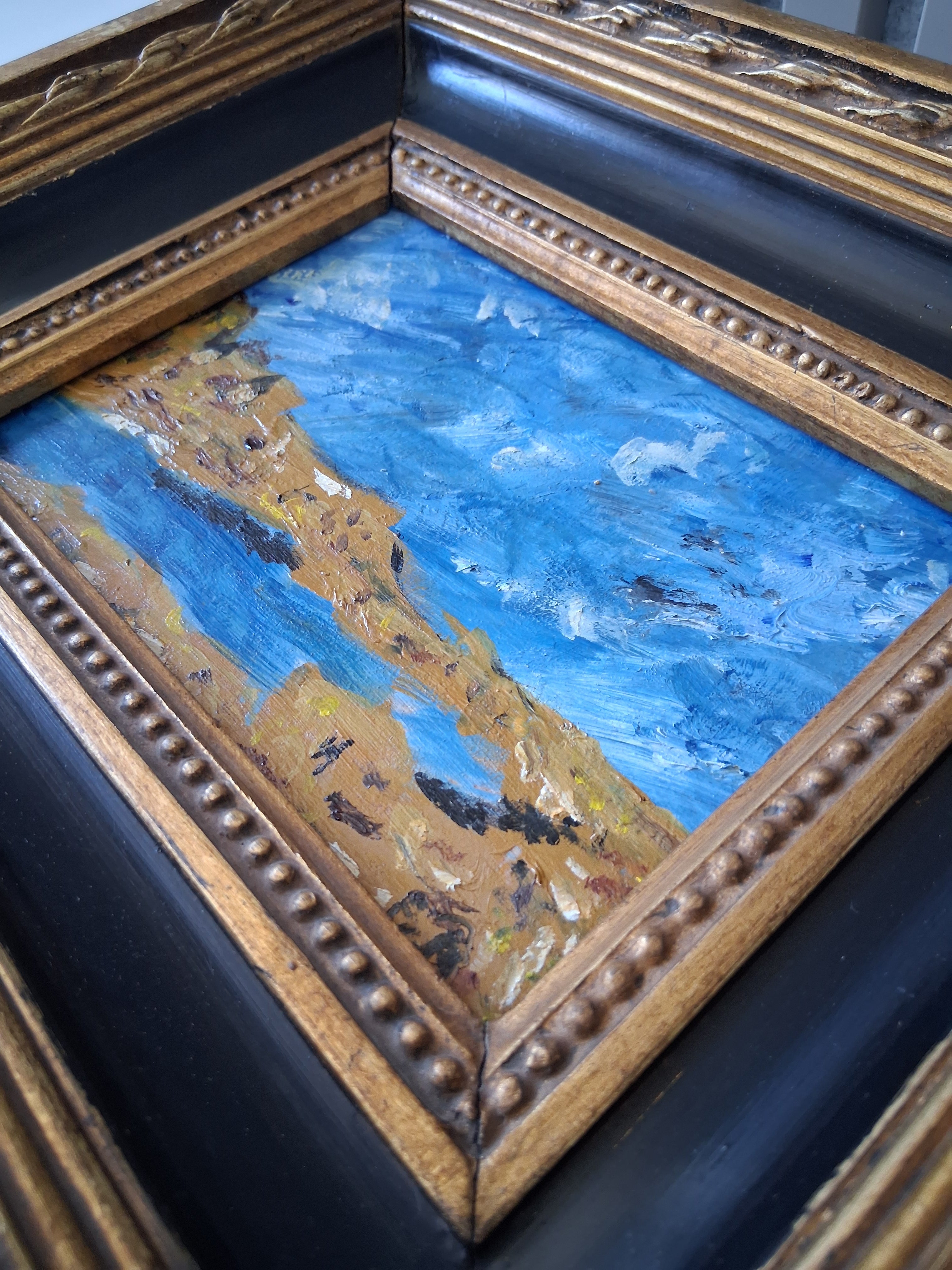 ORIGINAL Ölgemälde auf Karton inkl. Massivrahmen | Expressionistische Meereslandschaft | Signiert