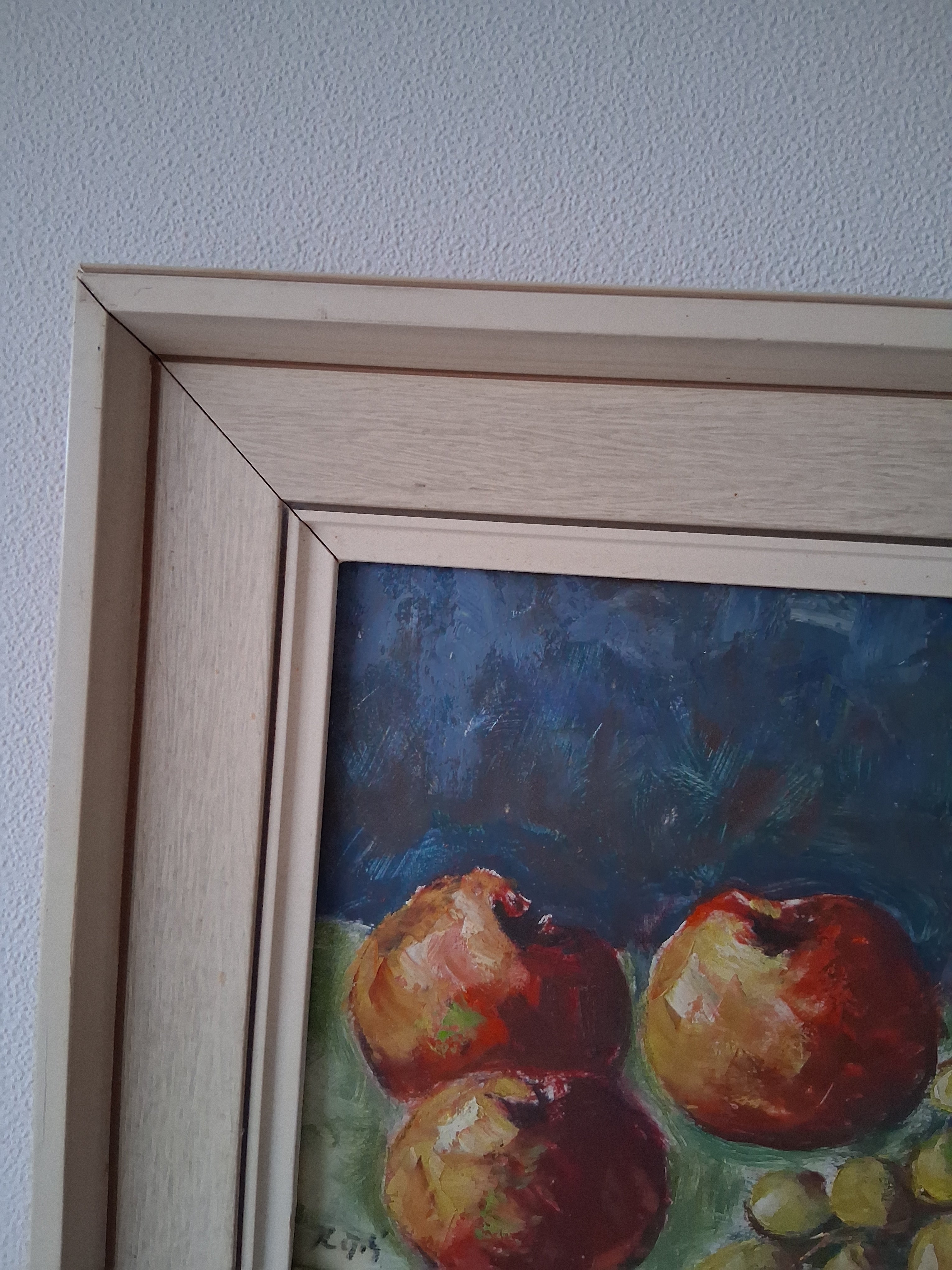 ORIGINAL Ölgemälde auf Karton inkl. Rahmen | Stillleben / Obst / Apfel / Weintrauben | Signiert