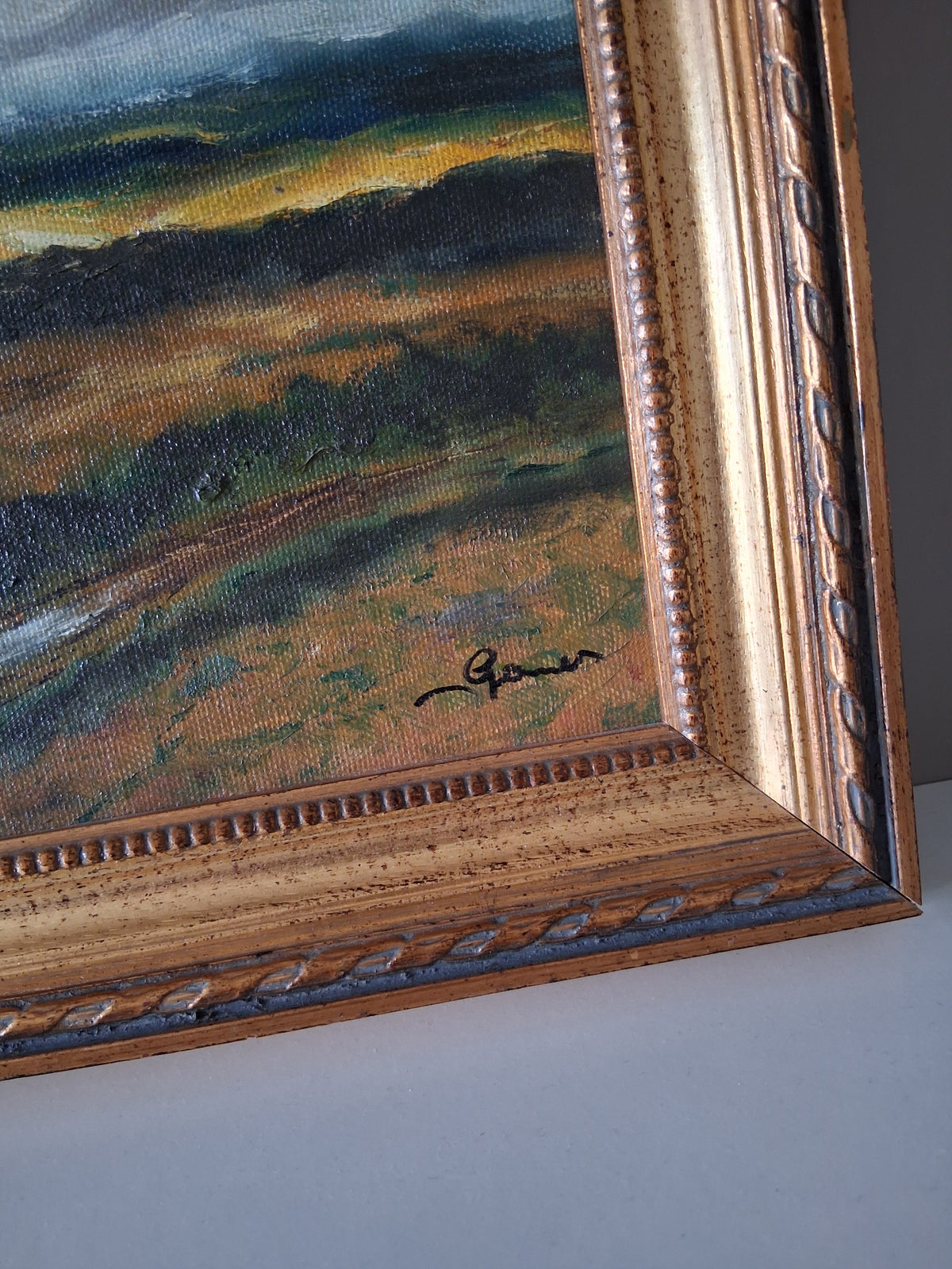 Altes Ölgemälde handgemalt mit Holzrahmen | Weite Landschaft | ORIGINAL & Signiert