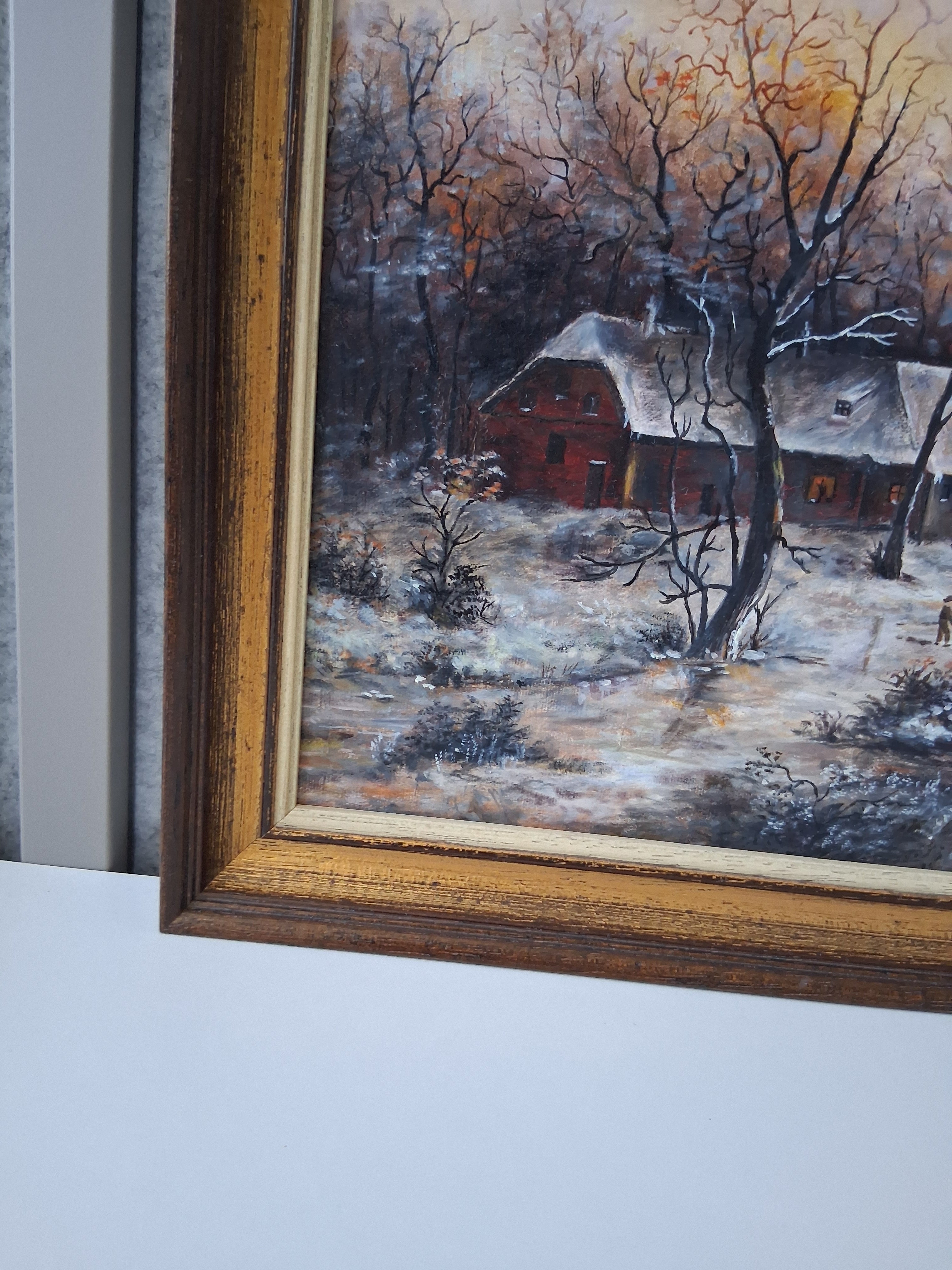 ORIGINAL Ölgemälde auf Leinwand inkl. Rahmen | Winterlandschaft mit Bauernhaus | Signiert