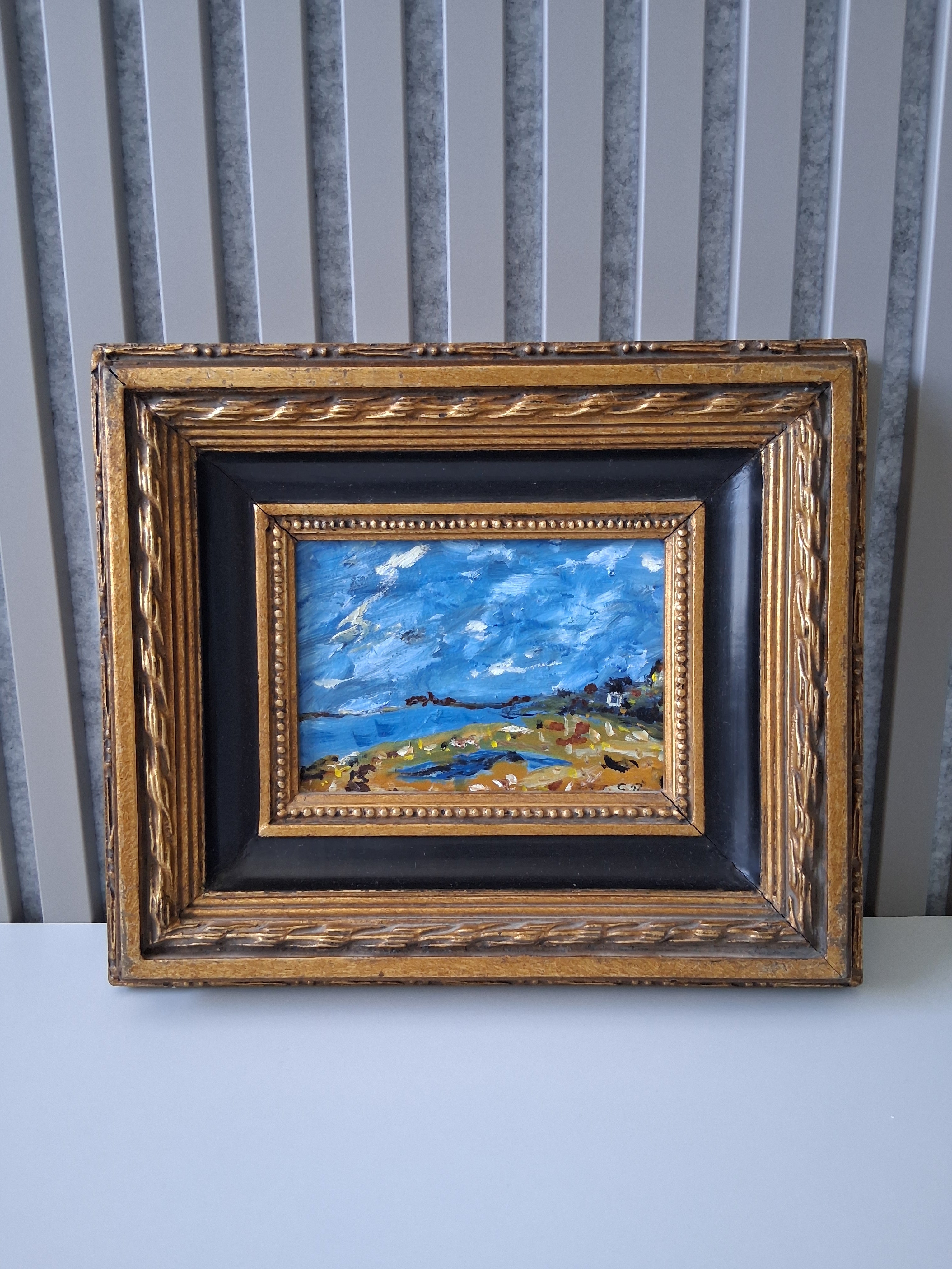 ORIGINAL Ölgemälde auf Karton inkl. Massivrahmen | Expressionistische Küstenlandschaft | Signiert