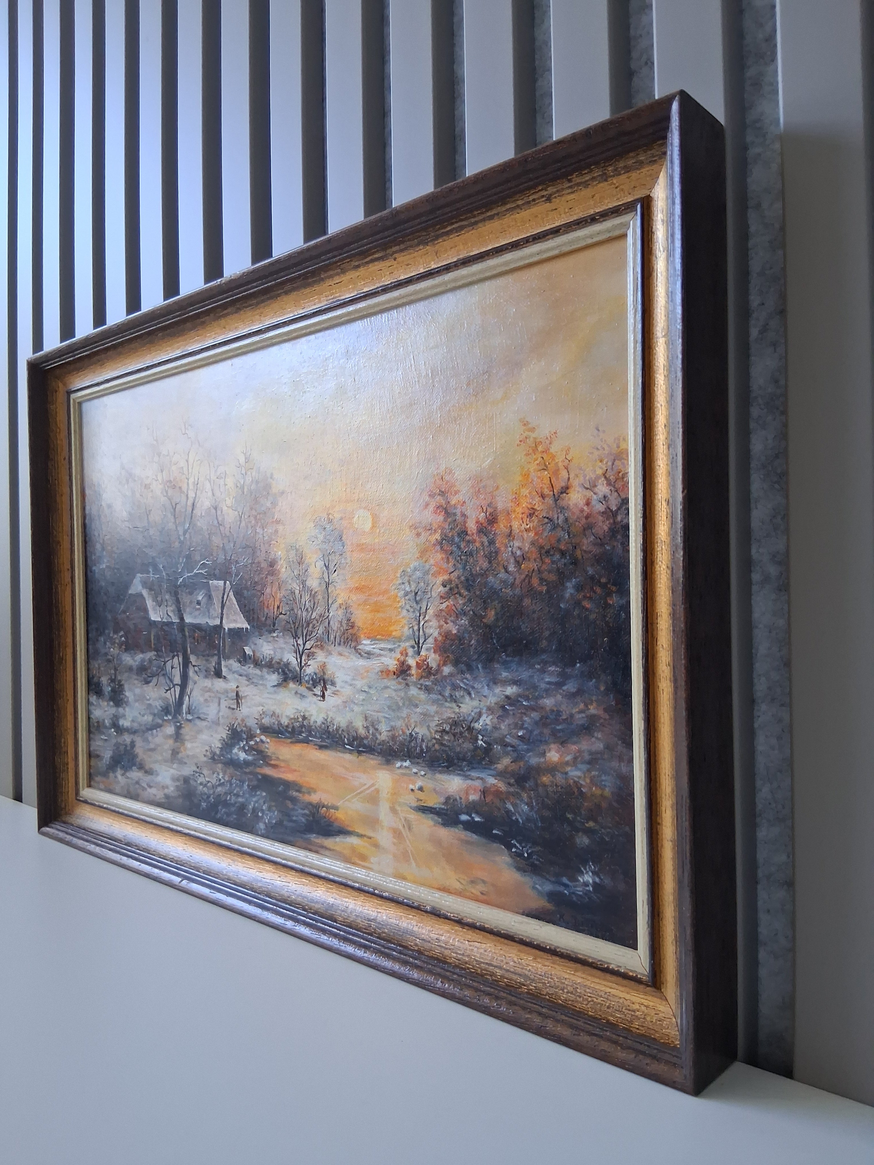 ORIGINAL Ölgemälde auf Leinwand inkl. Rahmen | Winterlandschaft mit Bauernhaus | Signiert
