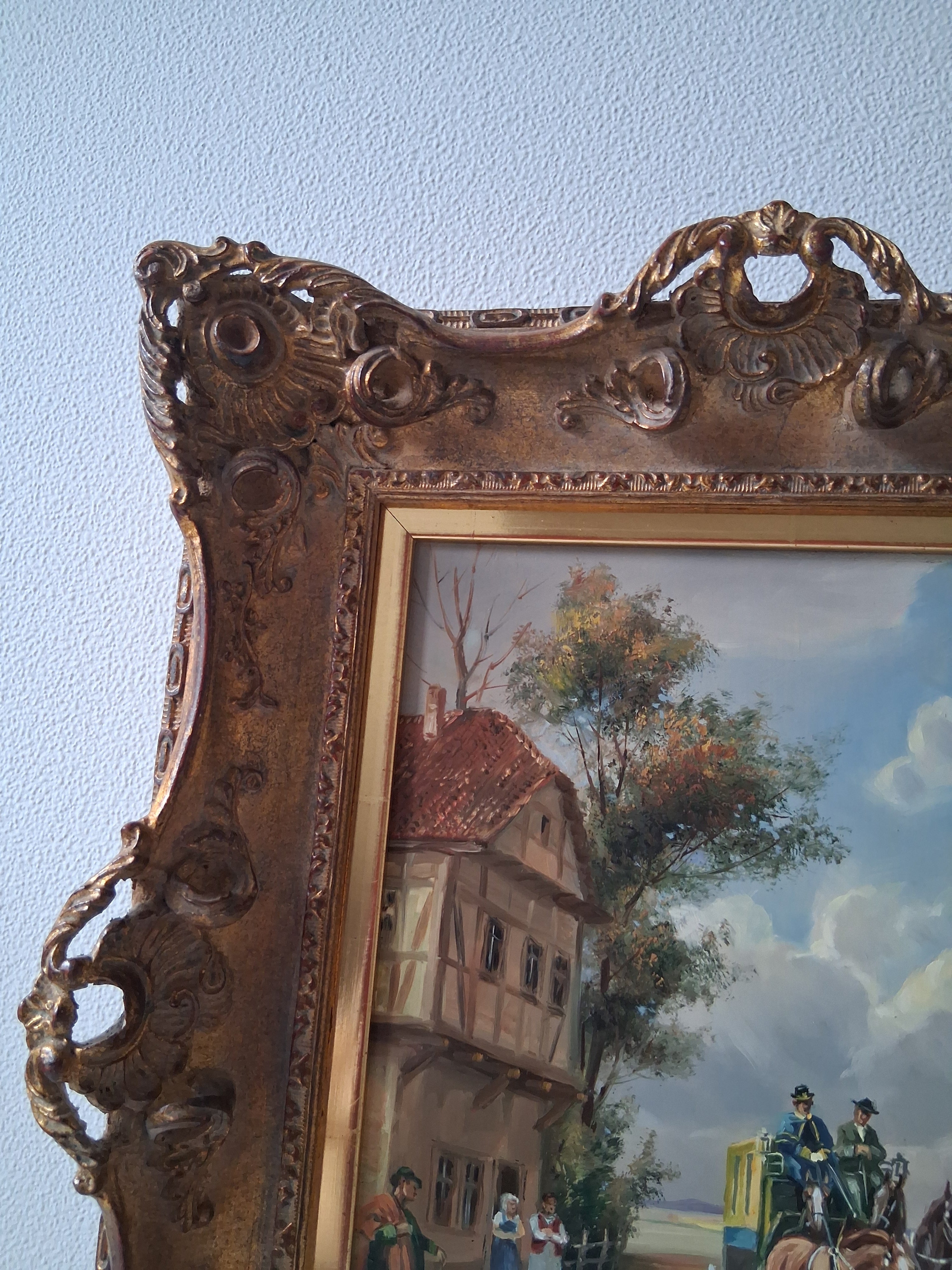 BRUNO KRAUEL (1907-1999) | Postkutsche | ORIGINAL Ölgemälde auf Holzplatte inkl. Barockrahmen