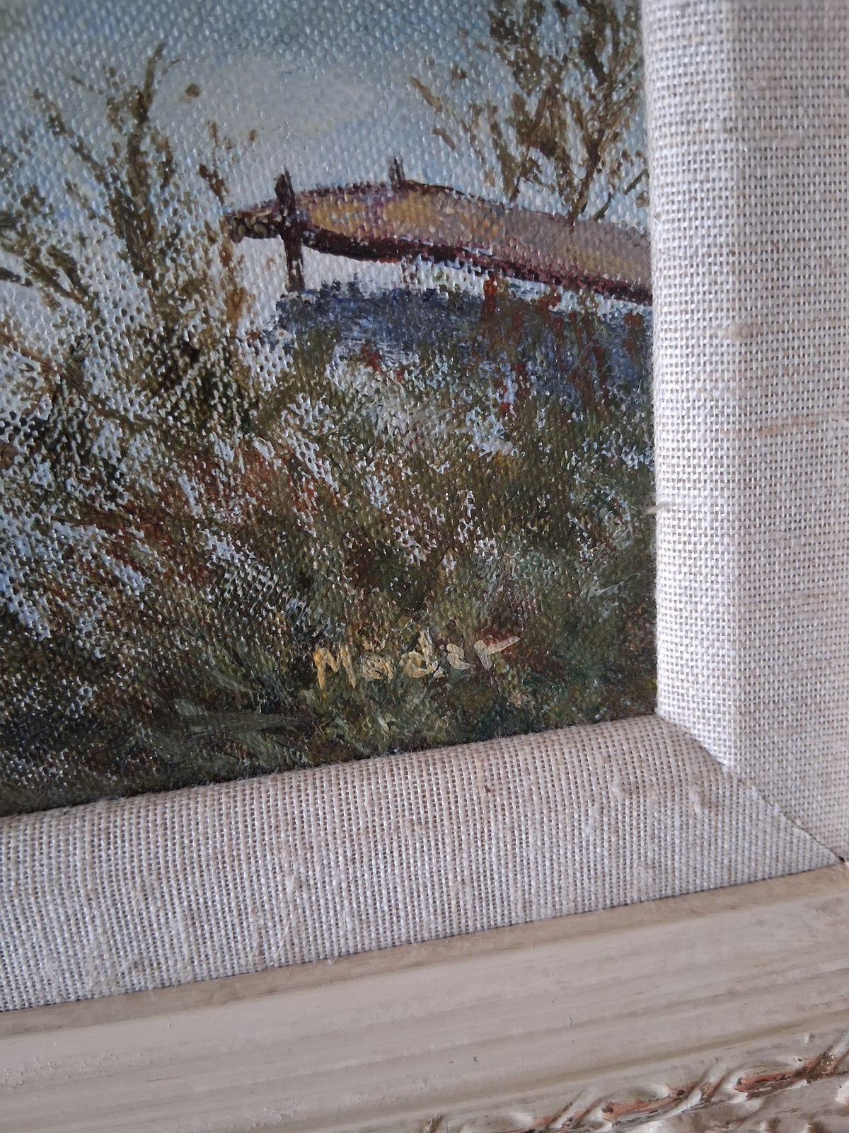 Altes Ölgemälde handgemalt mit antikem Rahmen | Blick auf den Chiemsee mit Alpenpanorama | Signiert