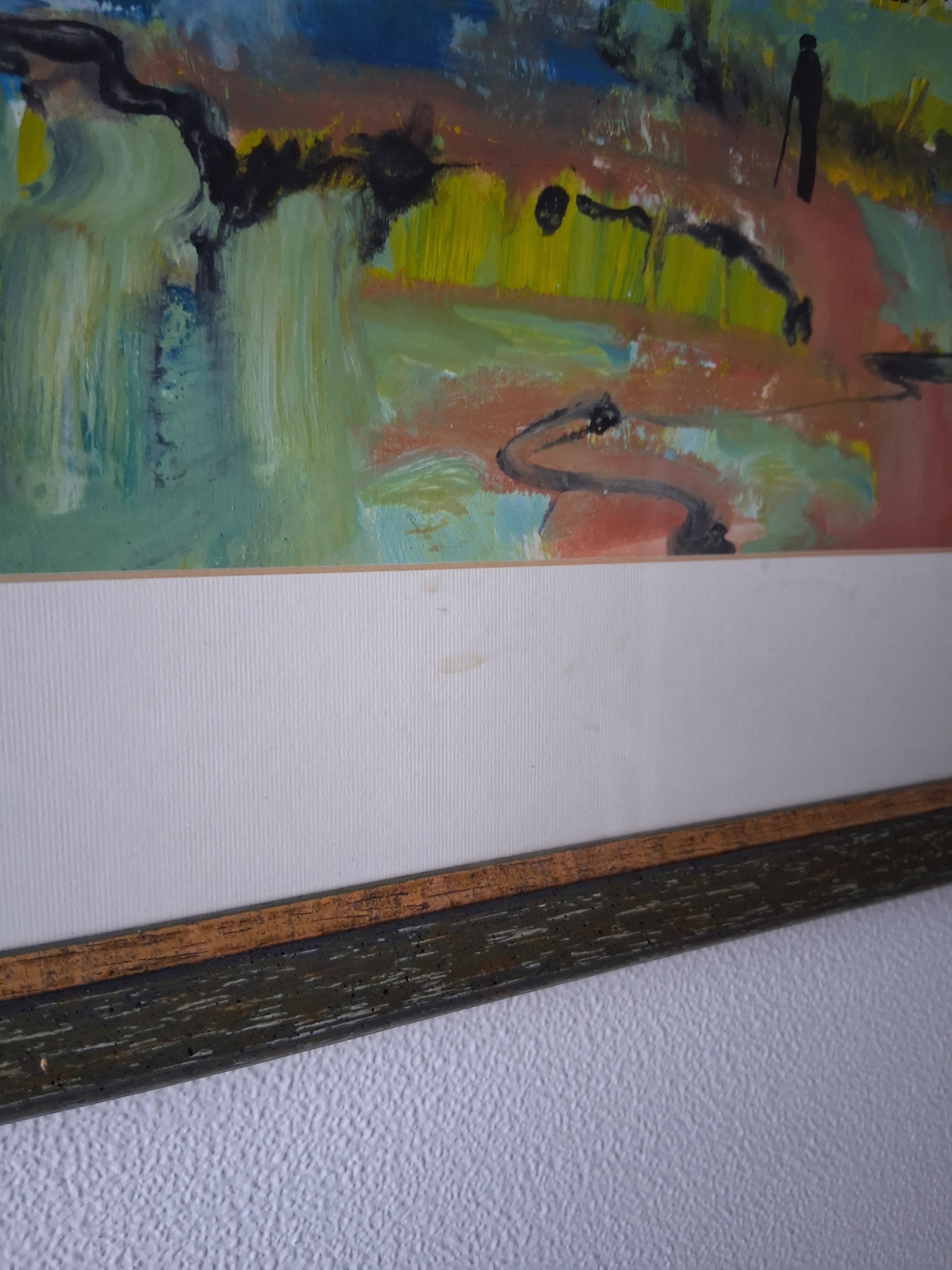 ORIGINAL Ölgemälde im Passepartout hinter Glas | Abstrakte Landschaft / Natur | Signiert